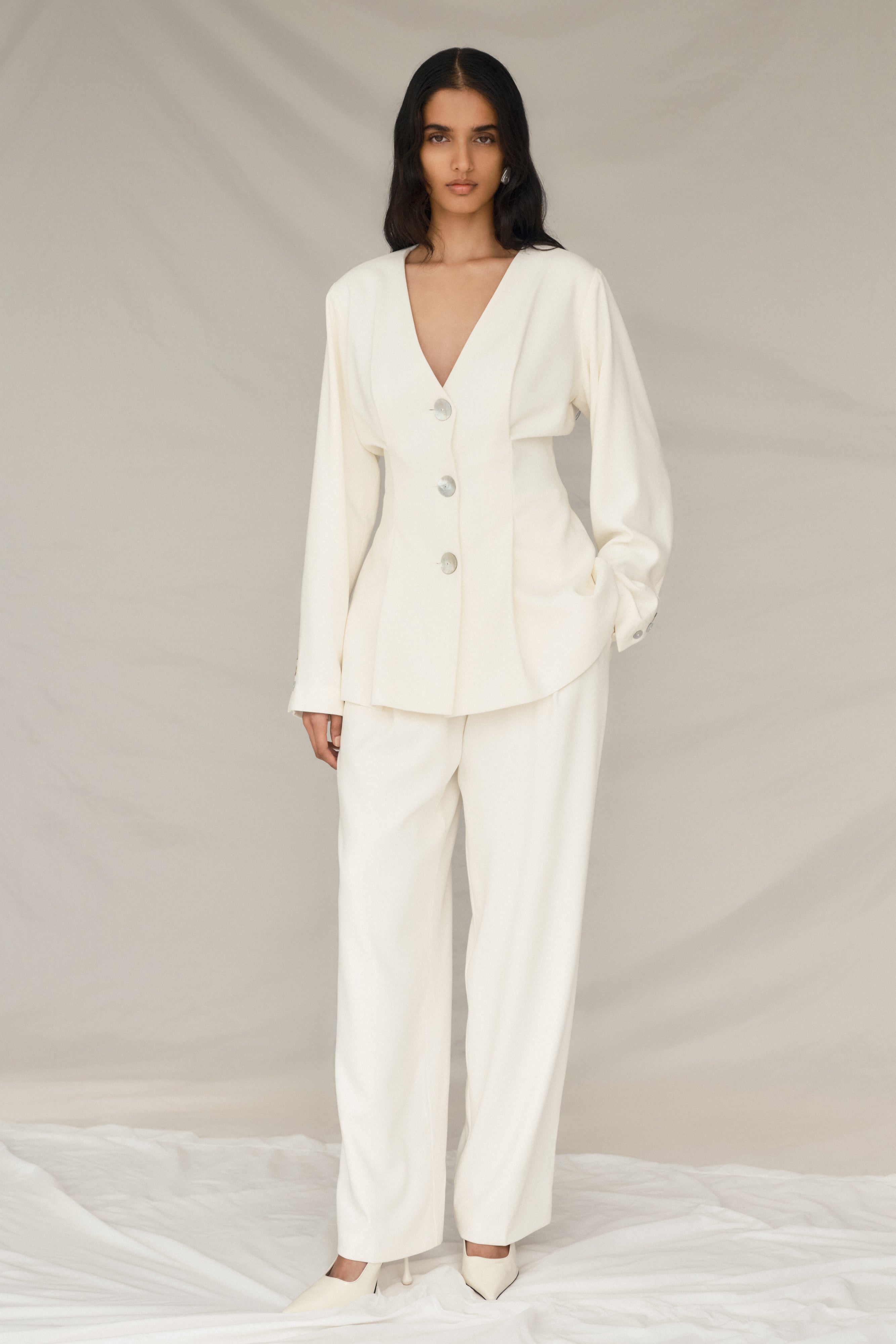 Kendall Balloon Sleeve Jacket - Ivory、mySite、solidvoid