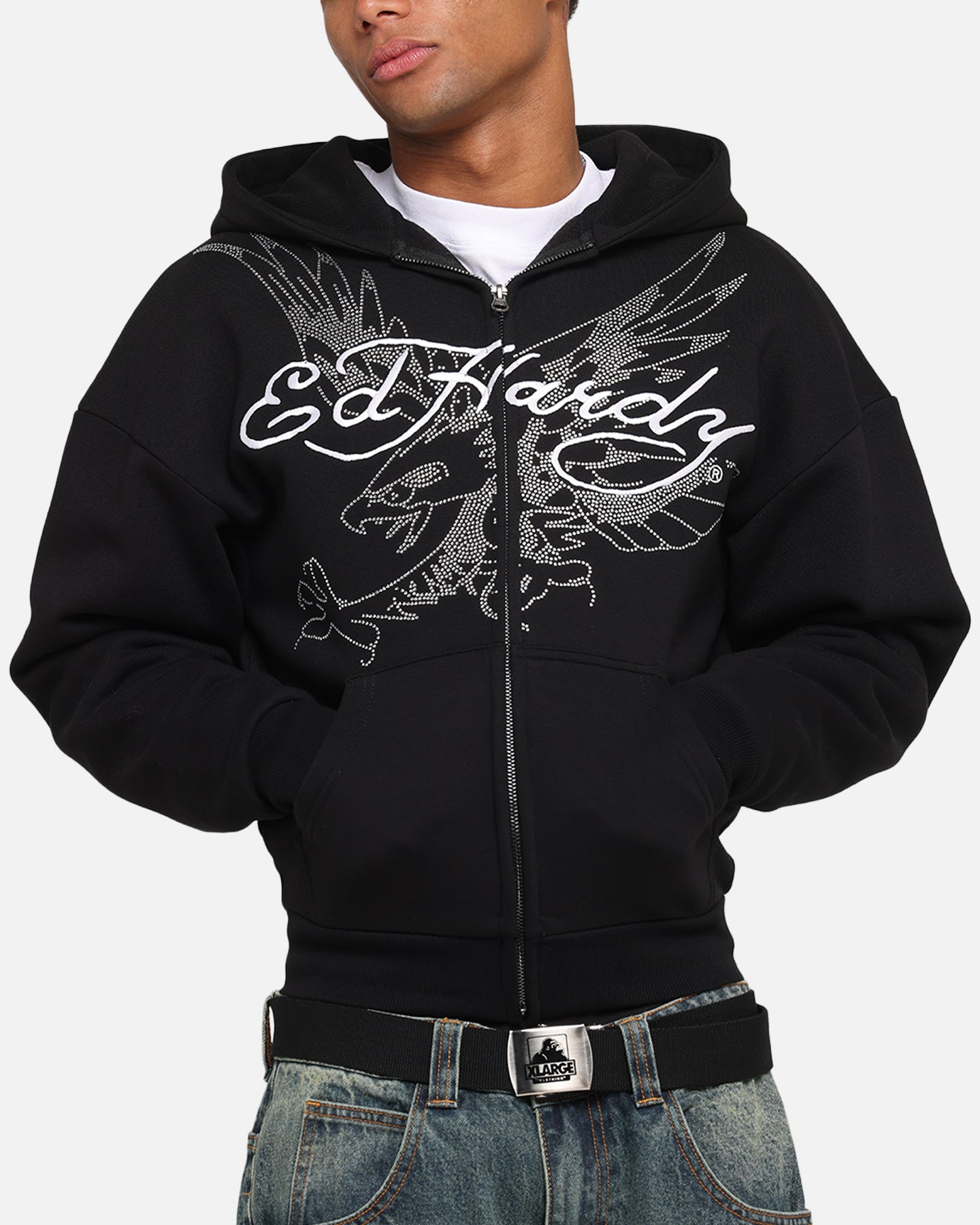 Ed Hardy Eagle Rhinestone Zip Hoodie Black、mySite、zt4zffjzw