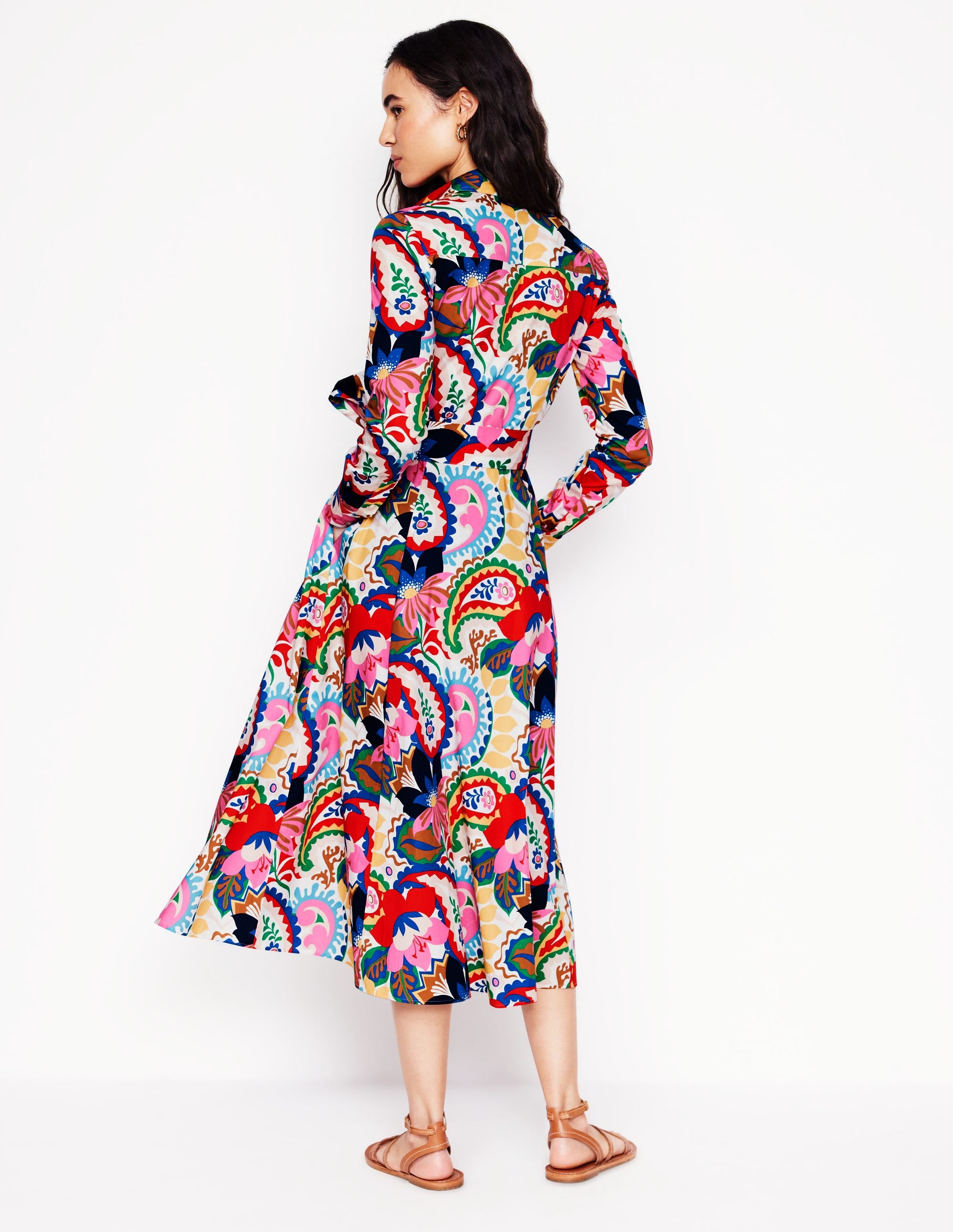  Amy Cotton Midi Shirt Dress-Ivory, Botanical Paisley、mySite、ashleygrahame