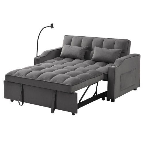 Modern Velvet Loveseat Futon Sofa Couch w/Pullout Bed,Small Love Seat Lounge Sofa with adjustable Reclining Backrest,Toss Pillows, Pockets,Furniture for Living Room,3 in 1 Convertible Sleeper Sofa Bed、、casual