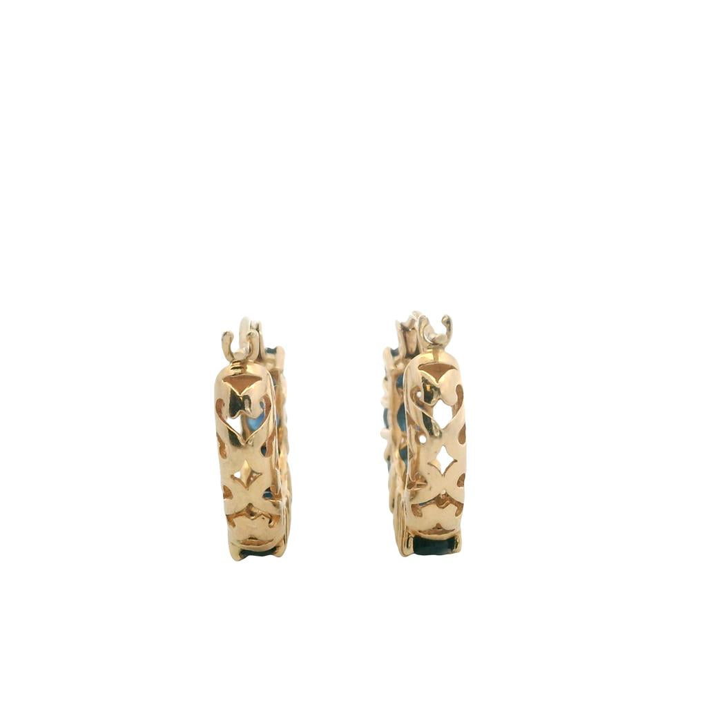  Estate 14K Yellow Gold 0.44ctw Blue Sapphire Hoop Earrings