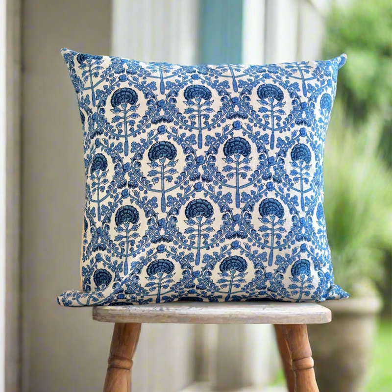 Cotton Printed Cushion Cover | Blue | 40 x 40 cm | Set of 2、mySite、camillekostekn