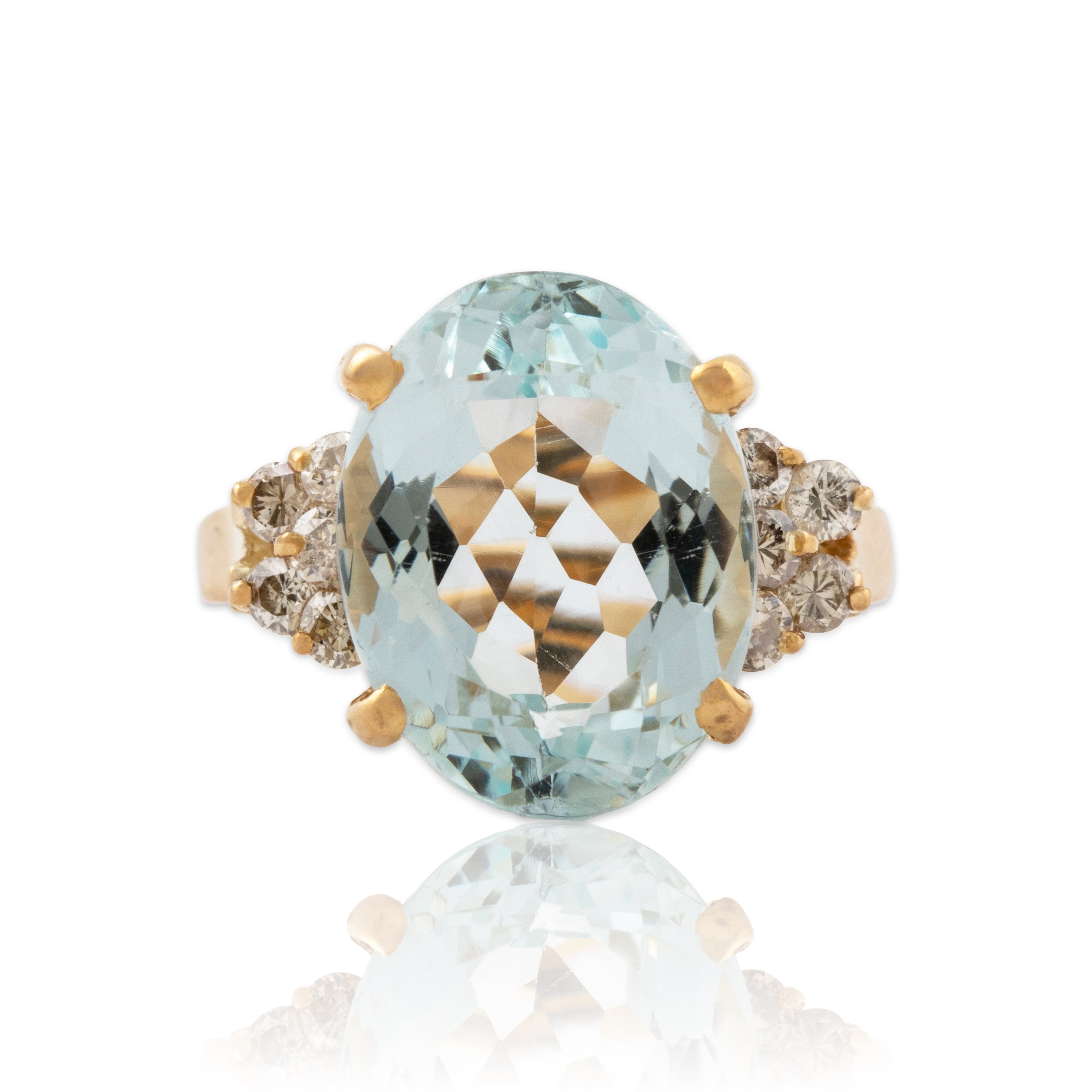 Vintage Large 14k Yellow Gold 5.73ct Aquamarine .35cttw Diamond Cocktail Ring、mySite、hinf8tx79