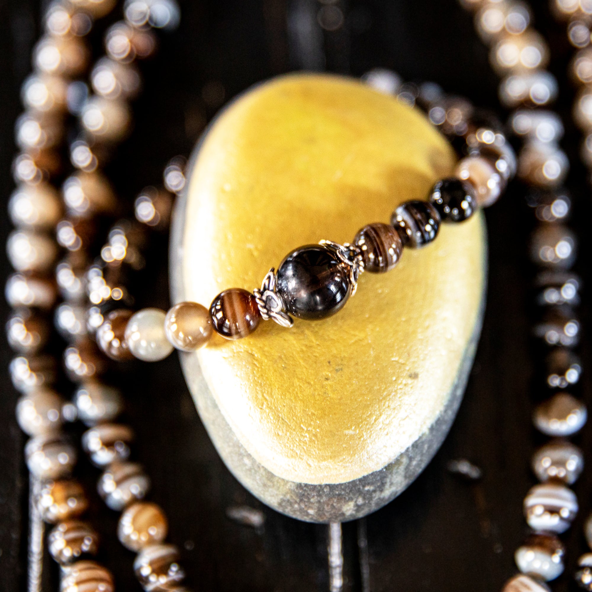 Stretchy Wrist Sardonyx Banded Agate with Smokey Quartz Mala、mySite、topwebapps