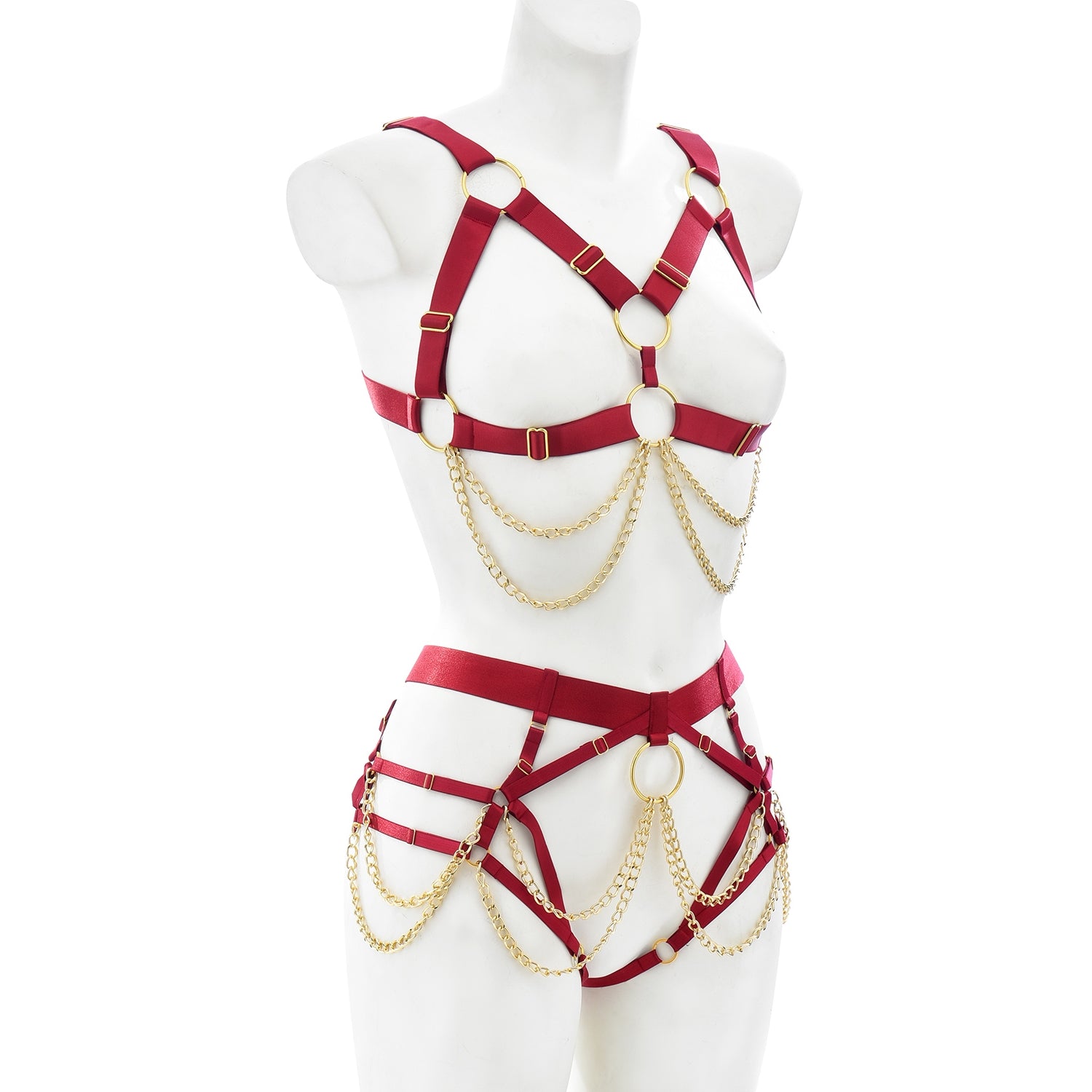 Fetish Maroon Series | Open Breast | Crotch less | Adjustable | Unisex | Gold Chains、mySite、bottomscart