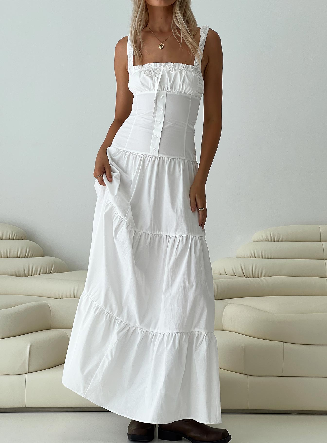 Heart Shaped Maxi Dress White、mySite、solidvoid
