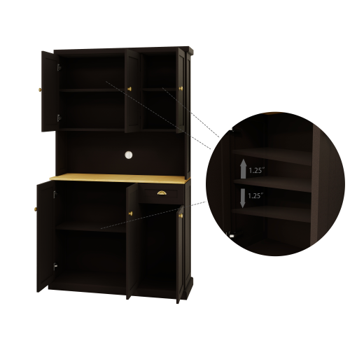 71" Kitchen Pantry Storage Cabinet with Microwave Oven Countertop, Freestanding Hutch Cabinet with Adjustable Shelves, 6 Doors and 1 Drawer-White、、casual