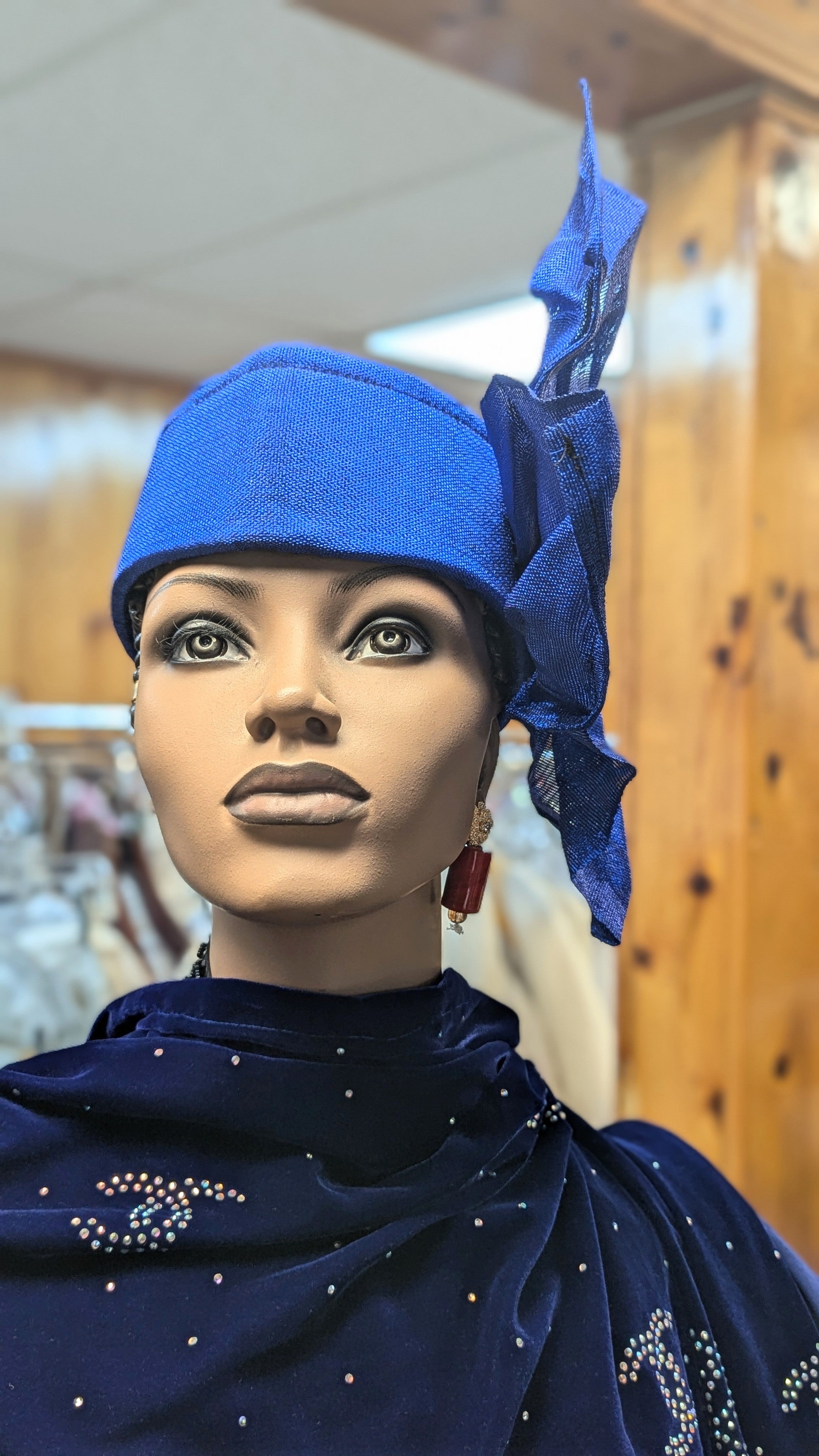 Dupsie's Exquisite Emotan Royal-Blue Aso Oke Autogele Ready Gele Aso Oke head wrap crown hat with Large Bow DPAGRBWLB2、mySite、solidvoid