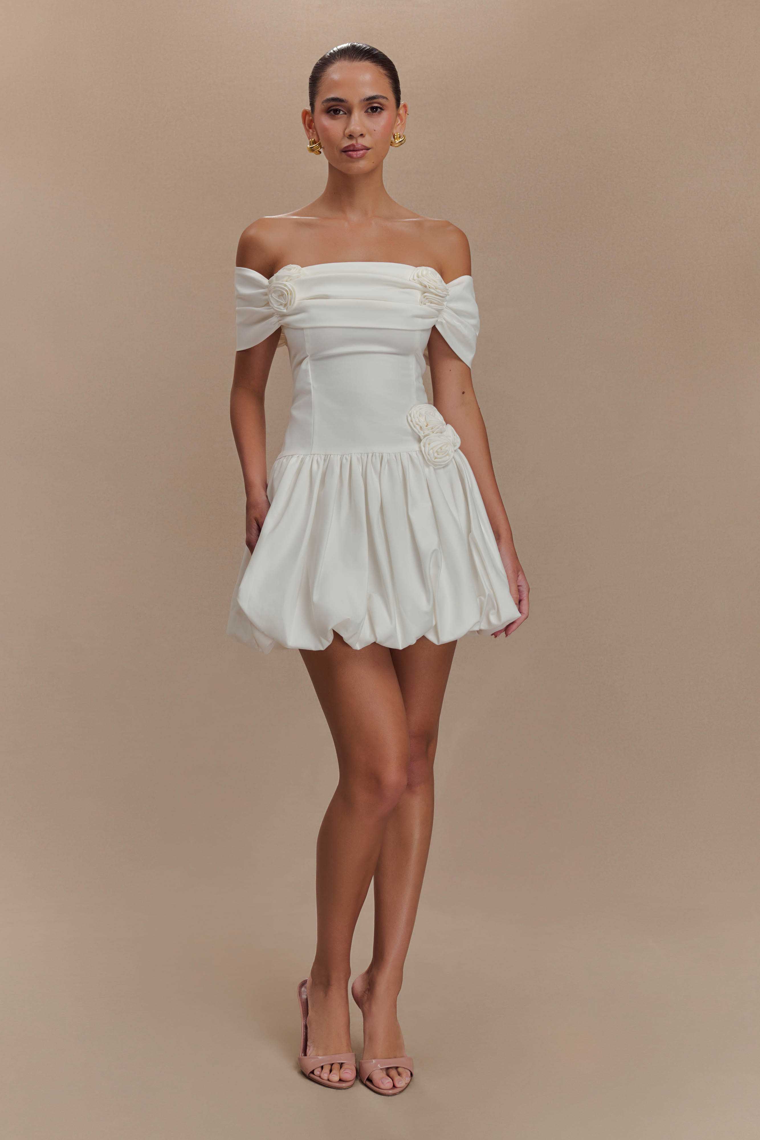 Giovanna Off Shoulder Mini Dress - White、mySite、solidvoid