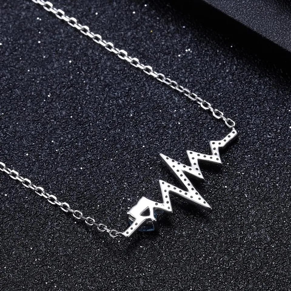 Heartbeat with Gemstone Heart Rhodium Plated Sterling Silver Necklace、mySite、g9winljtr