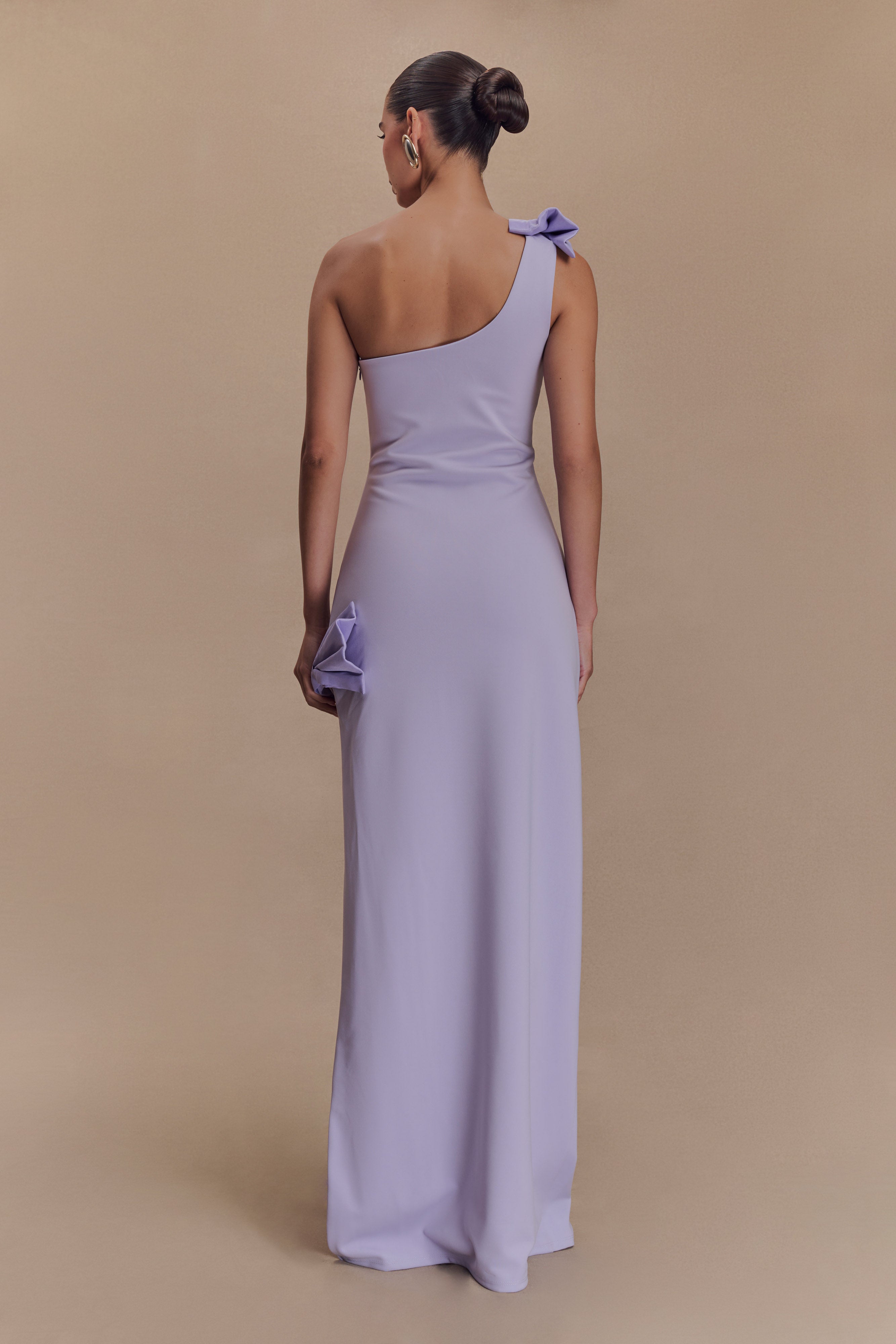 Hallie One Shoulder Bow Maxi Dress - Lilac、mySite、solidvoid