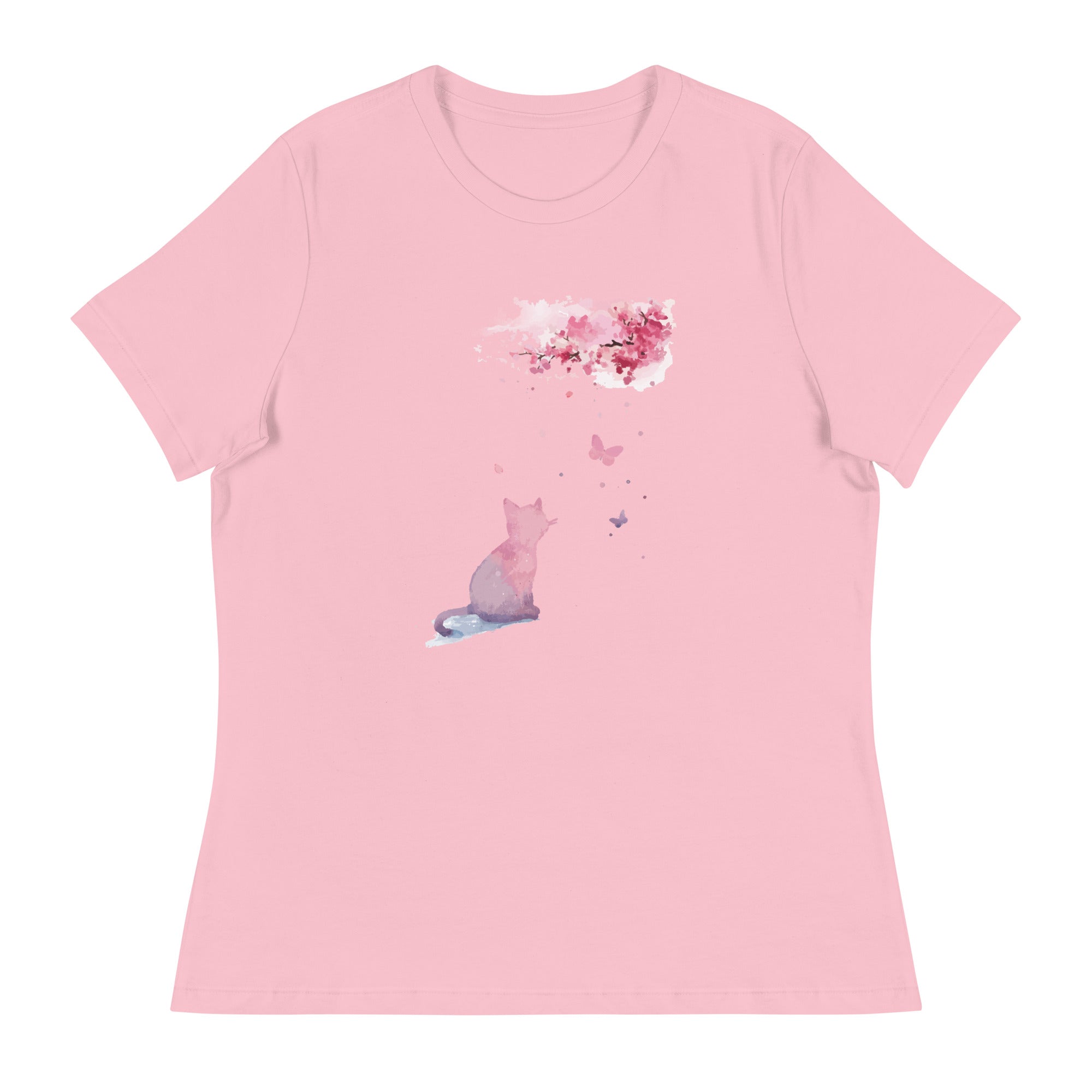Cherry Blossom Kitten Women's Relaxed T-Shirt、mySite、camillekostekn