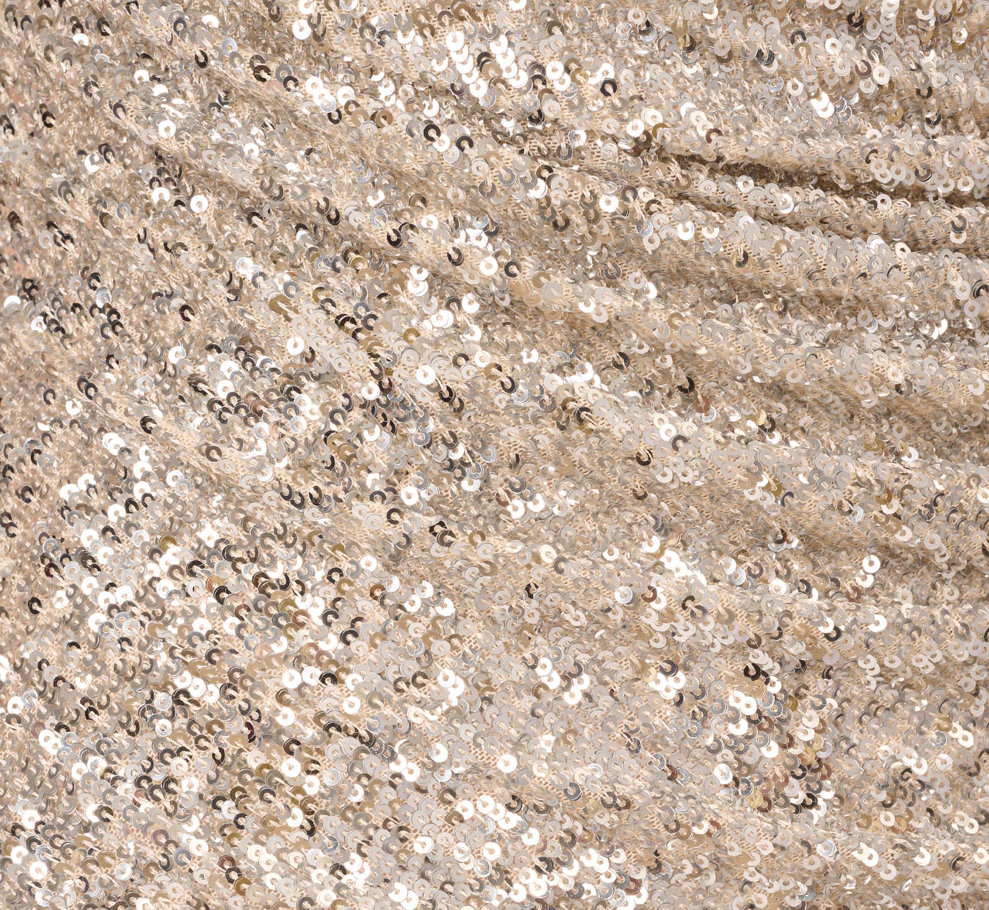 Stretch Sequin Sleeveless Cowl Neck Gown With Gathered Details In Champagne Silver、mySite、solidvoid