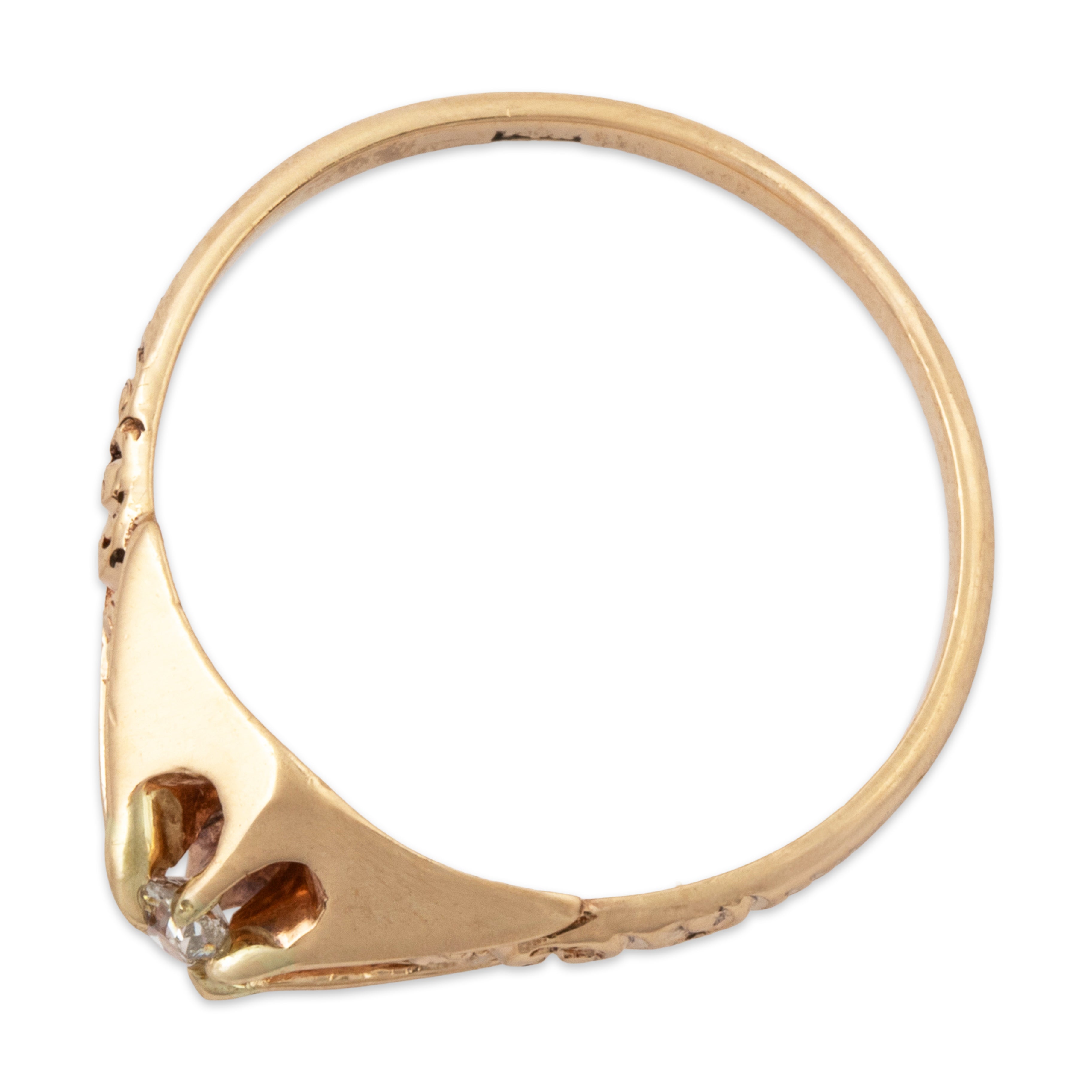 Antique 14k Rosy Yellow Gold Old Mine Diamond Scroll Solitaire Ring 5.25、mySite、hinf8tx79