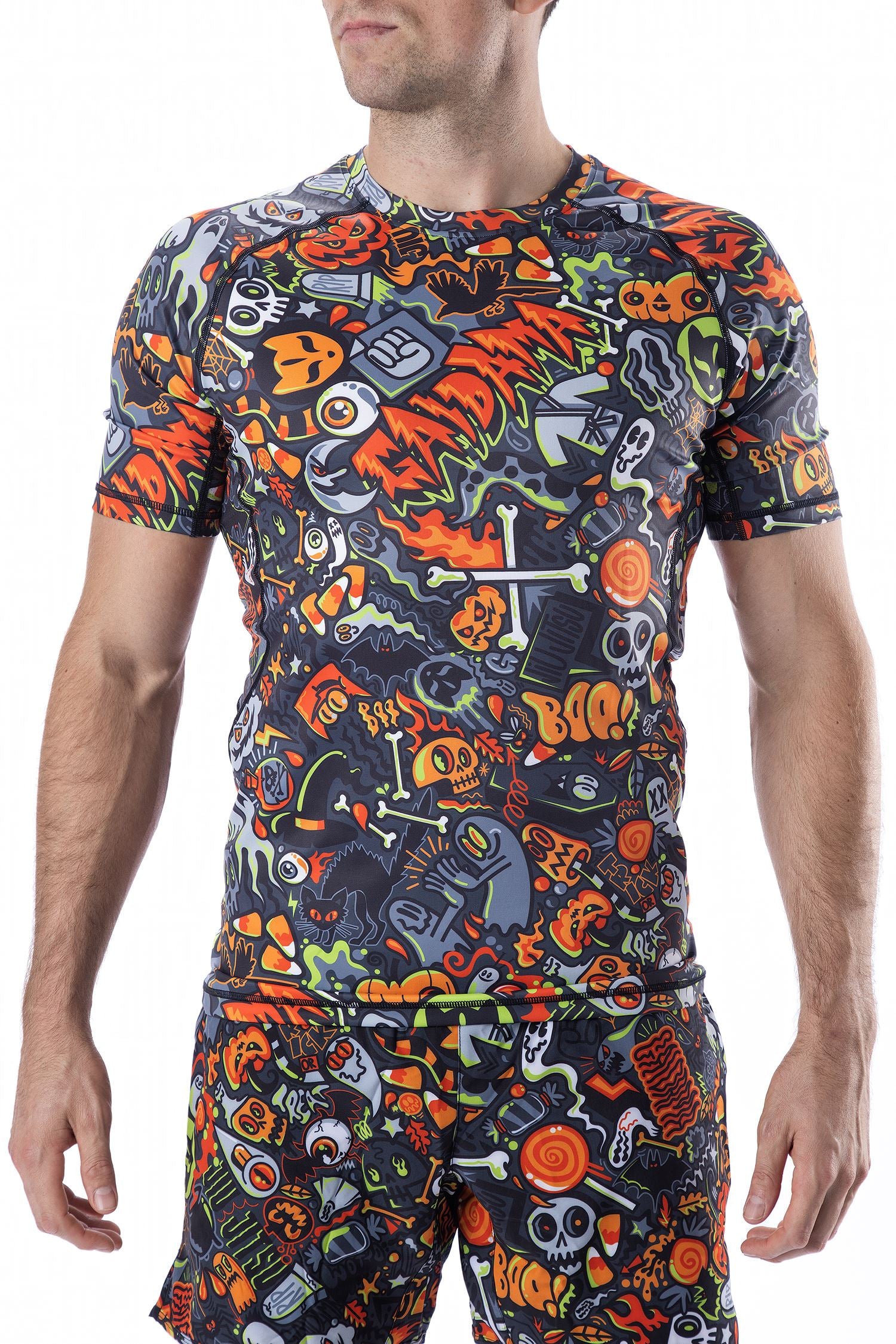 Men's Halloween Wotto Doodle Jiu Jitsu Rashguard - Short Sleeve、mySite、gigharbornorthrealestate