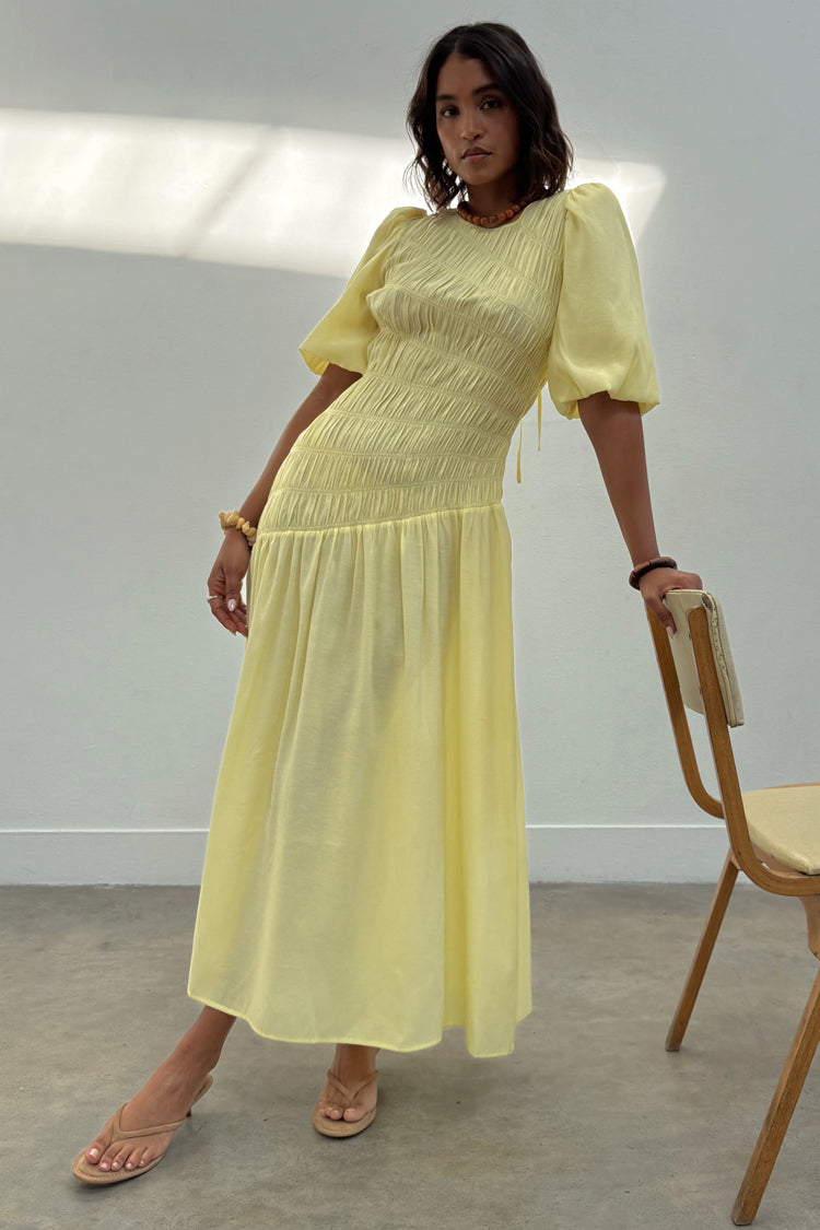 Butter Yellow Shirred Nara Dress、mySite、solidvoid