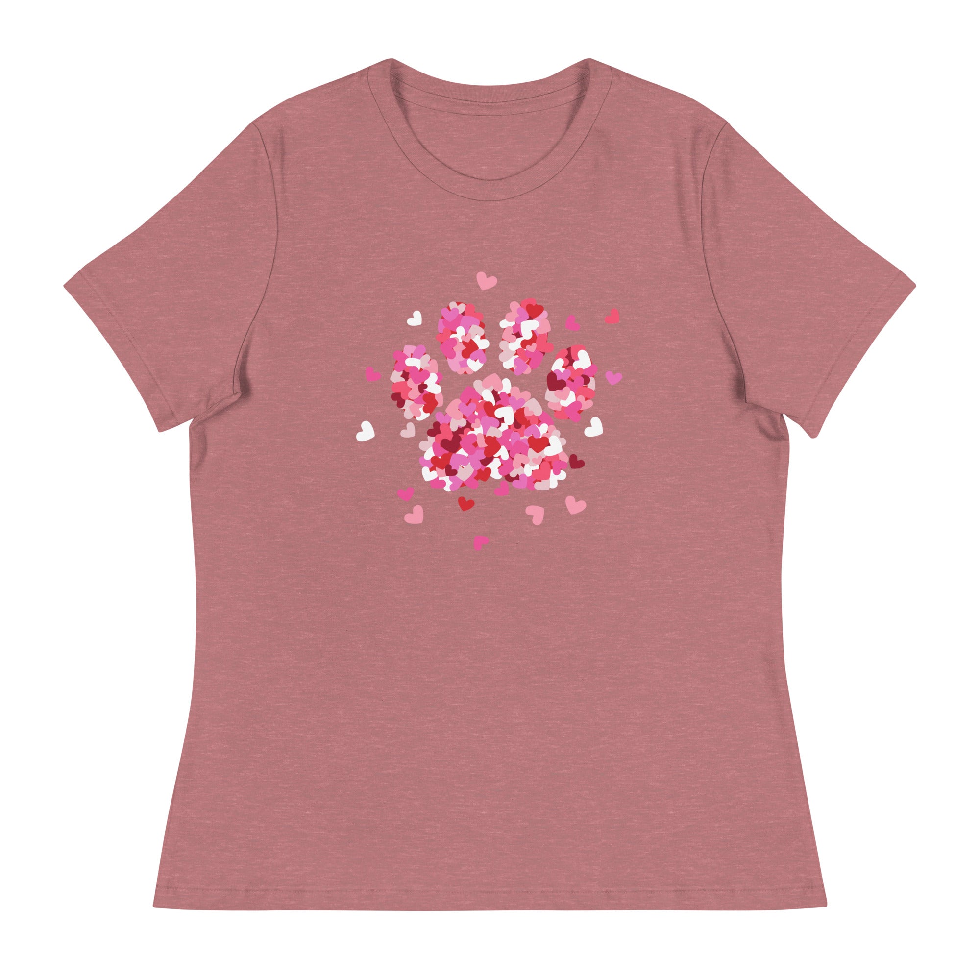 Pink Paw Print of Hearts Women's Relaxed T-Shirt、mySite、camillekostekn