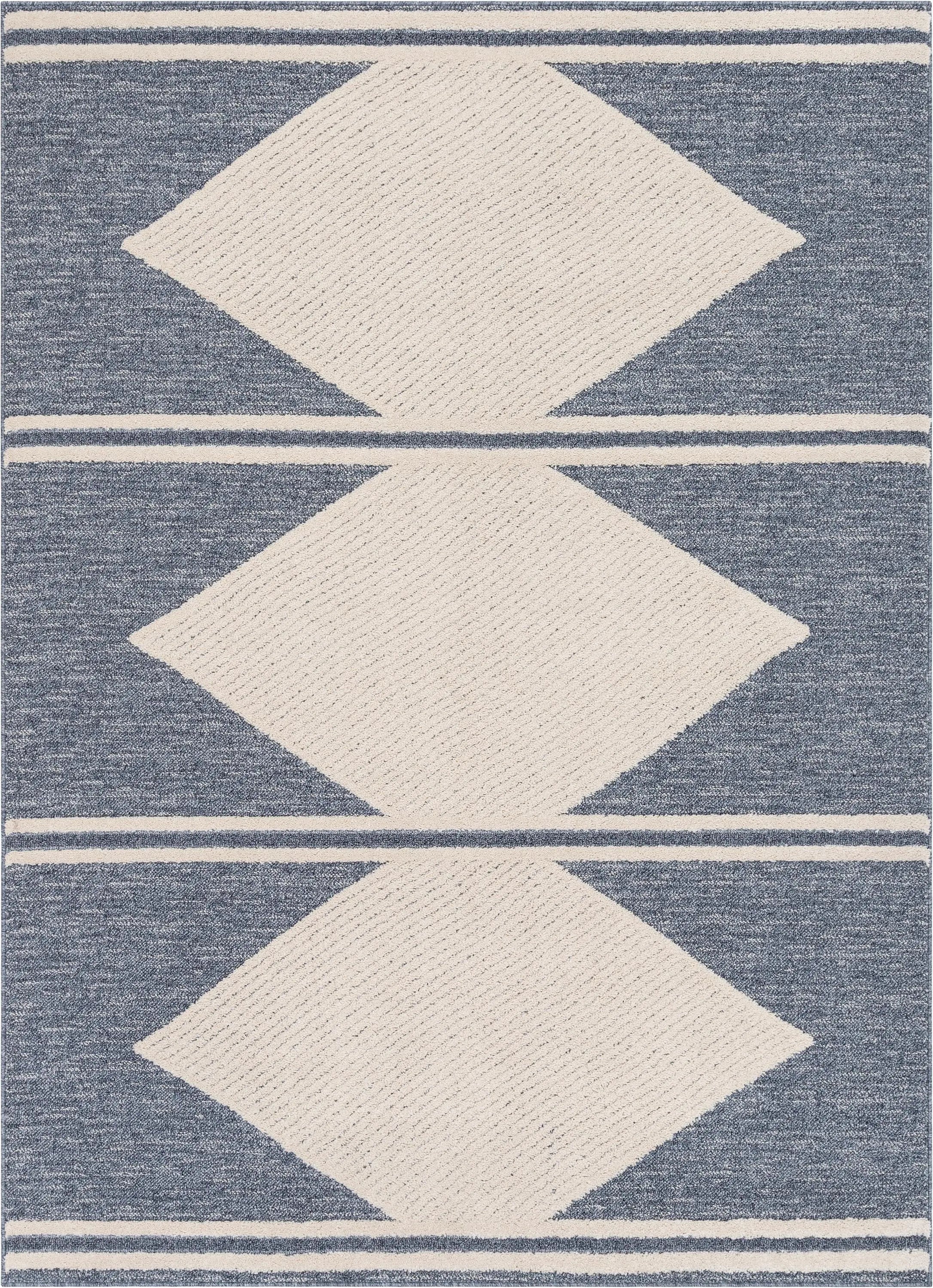 Evie Tribal Diamond Medallion Pattern Blue Looped Pile Rug、mySite、gigharbornorthrealestate