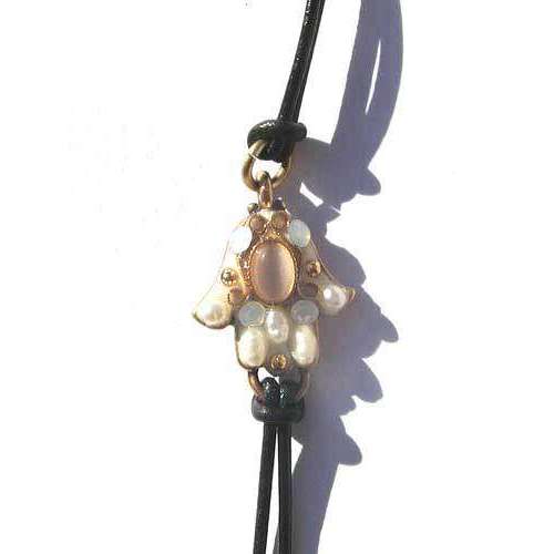 Michal Golan Pearl Hamsa Bracelet On Leather、mySite、topwebapps