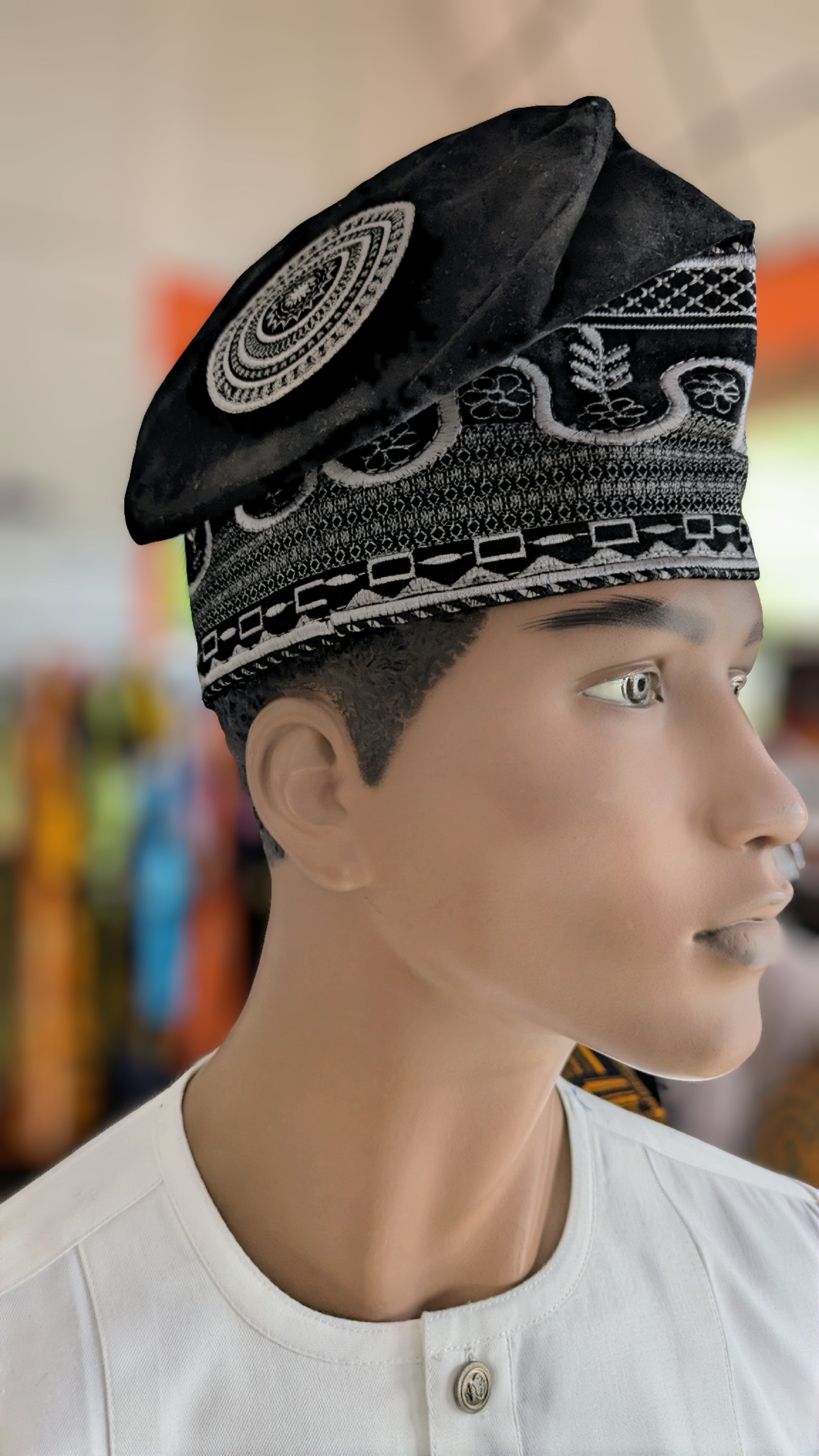 Dupsie's Efuki Black and Silver Nigerian Fila Velvet Kufi Cap hat DPHBSVH4、mySite、solidvoid