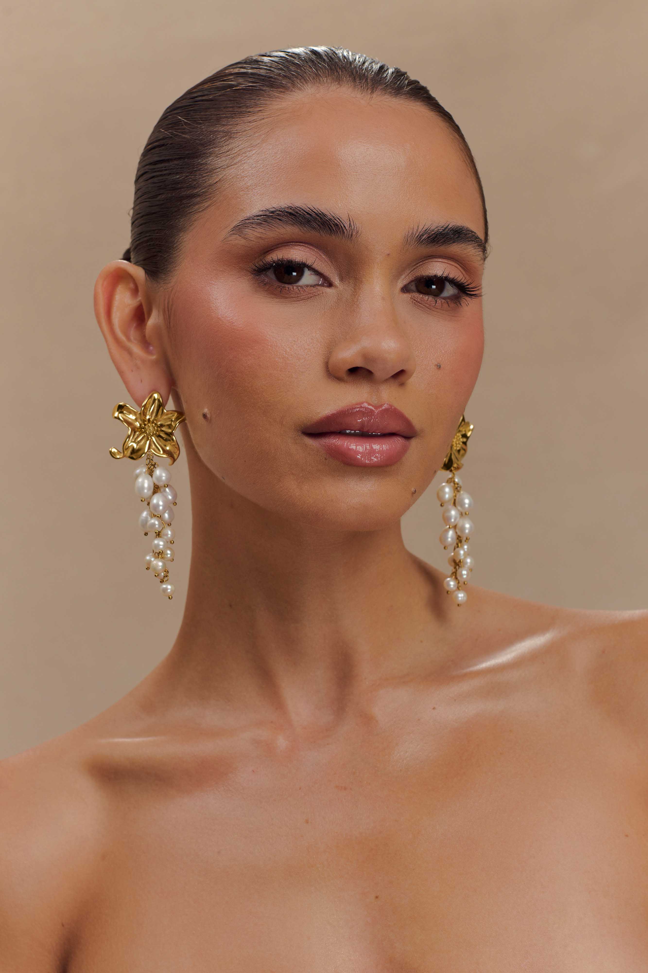 Eva Floral Fresh Water Pearl Earrings - Gold、mySite、solidvoid