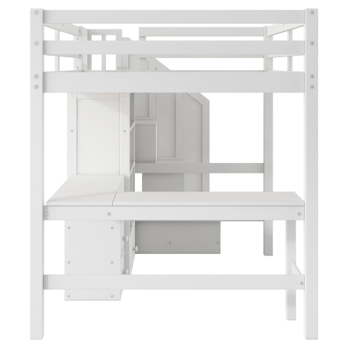 Twin Size Loft Bed with L-Shaped Desk and Drawers, Cabinet and Storage Staircase, White、、casual