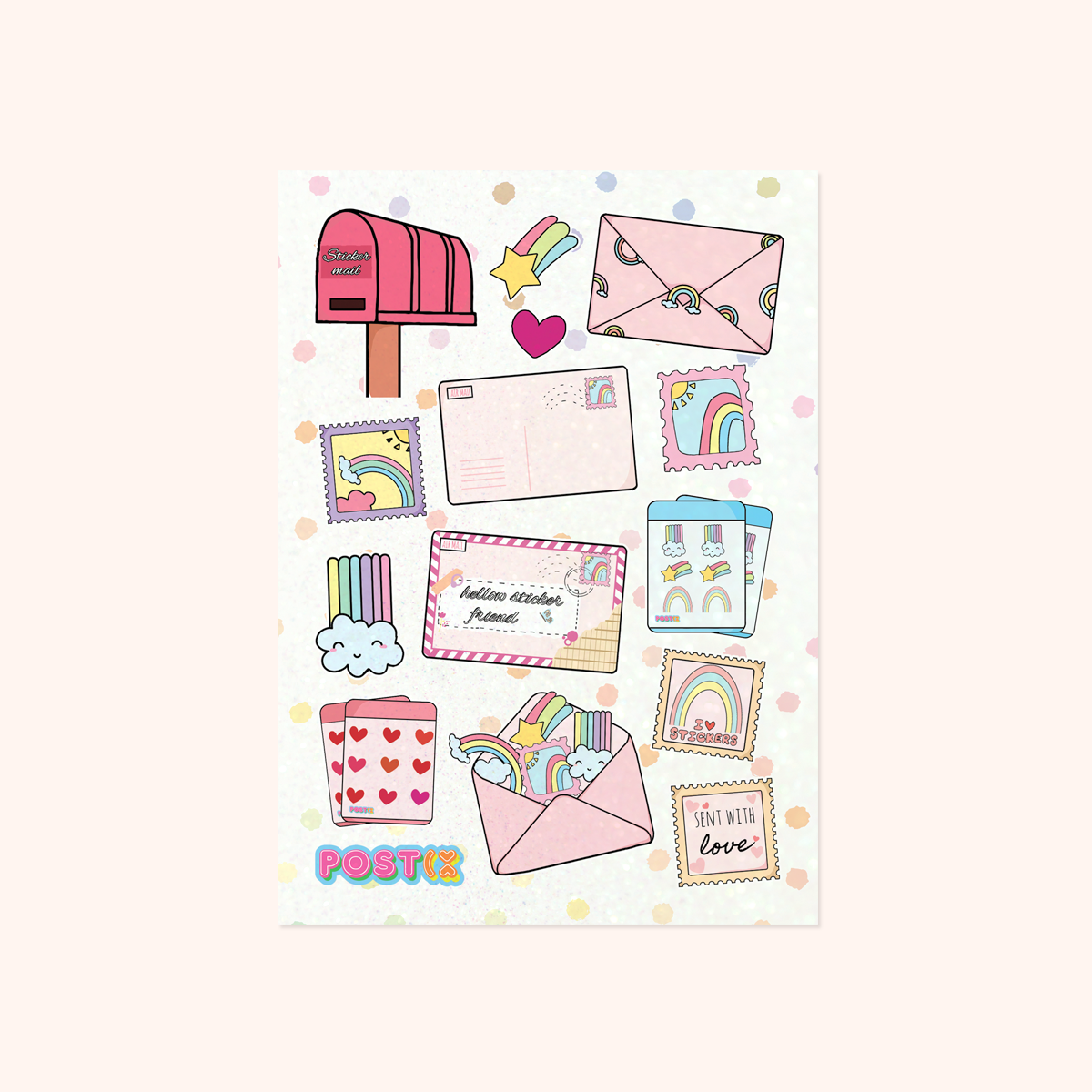  Rainbow Sticker Mail A6 Glitter Sticker Sheet、mySite、ghnorth
