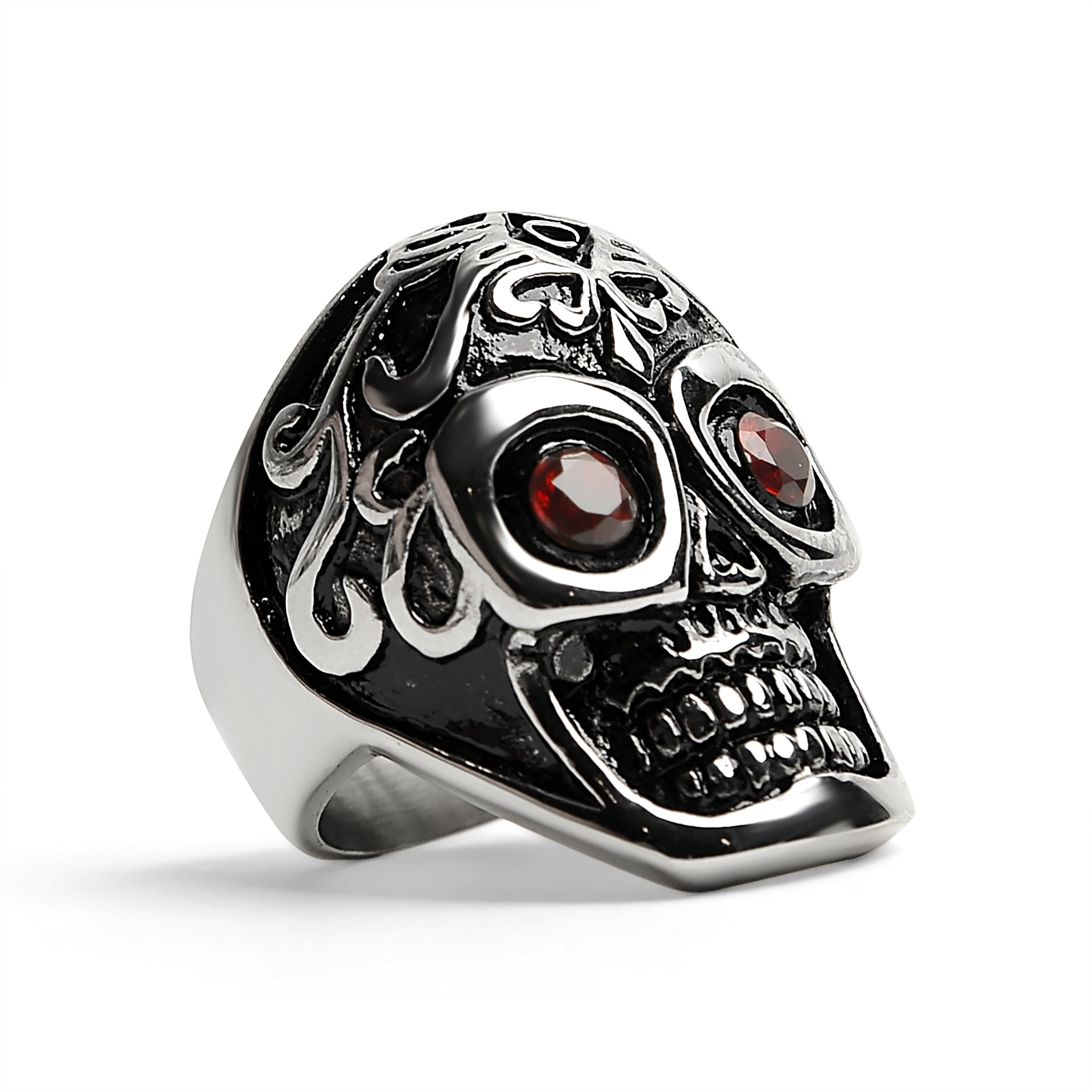 Detailed Skull With Red CZ Eyes Stainless Steel Polished Ring / SCR3039、mySite、dreamappss
