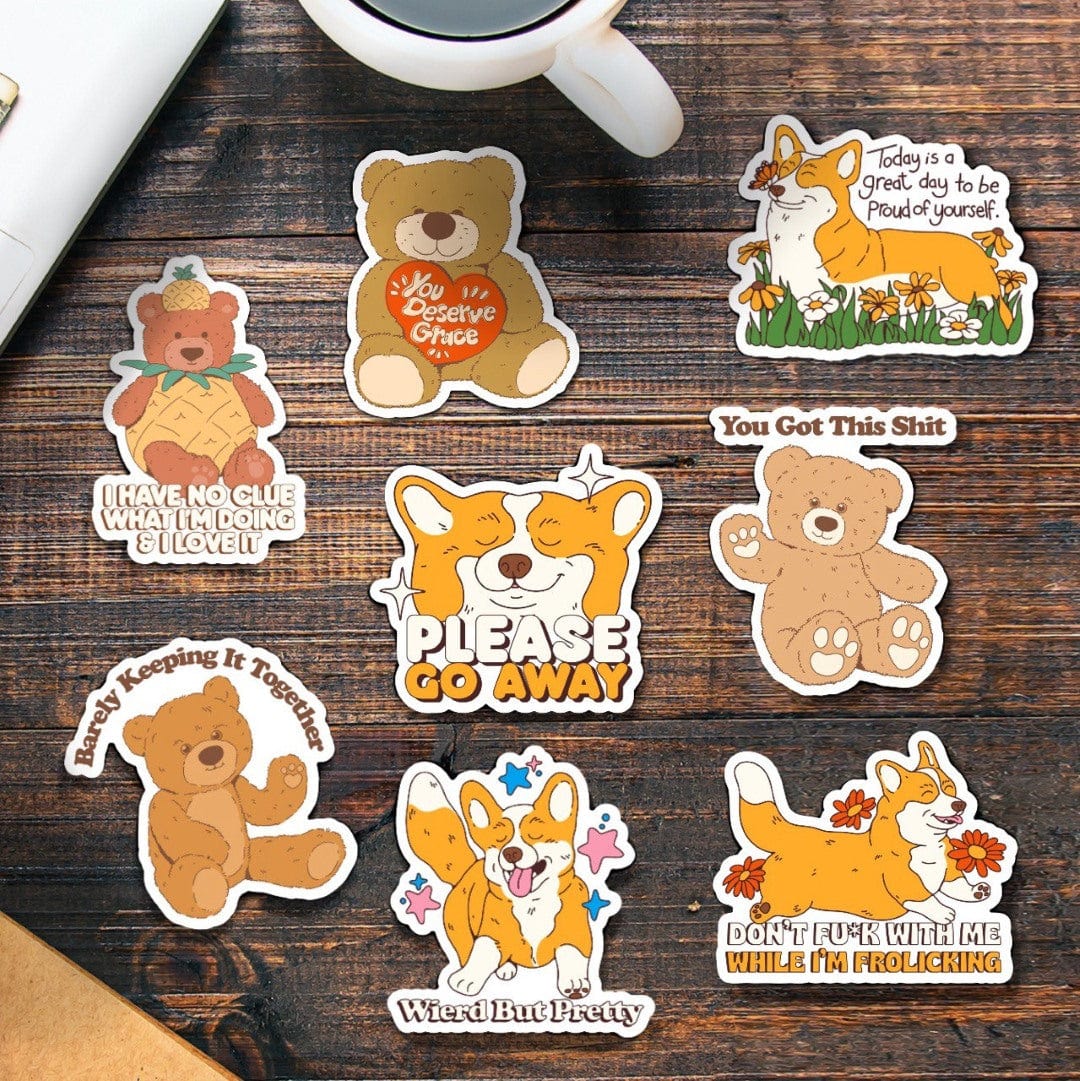  Corgi and Bear Sticker 8 Pack、mySite、ghnorth