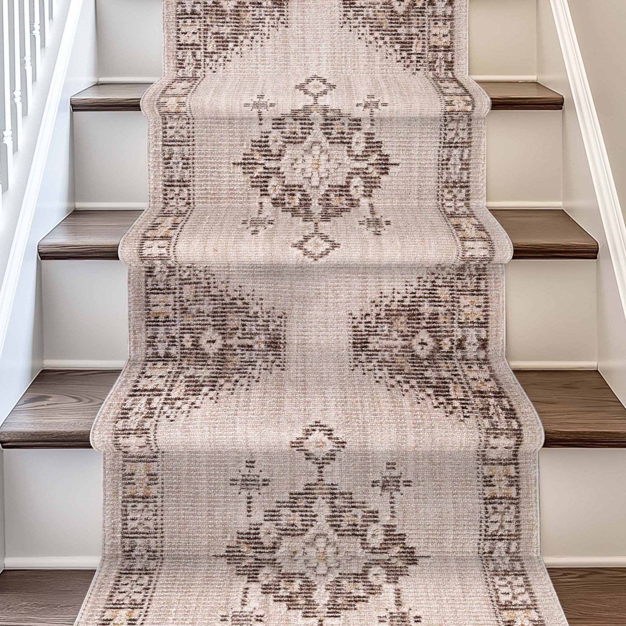 Custom Size Runner Isfjord Tribal Medallion Ivory Choose Your Width x Choose Your Length - Perfect For Hallway, Stairs & Kitchen、mySite、gigharbornorthrealestate