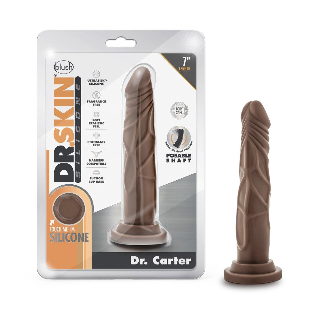 Dr. Skin Silicone By Blush® | Dr. Carter Realistic Chocolate 7.5-Inch Long Dildo With Suction Cup Base、mySite、bottomscart