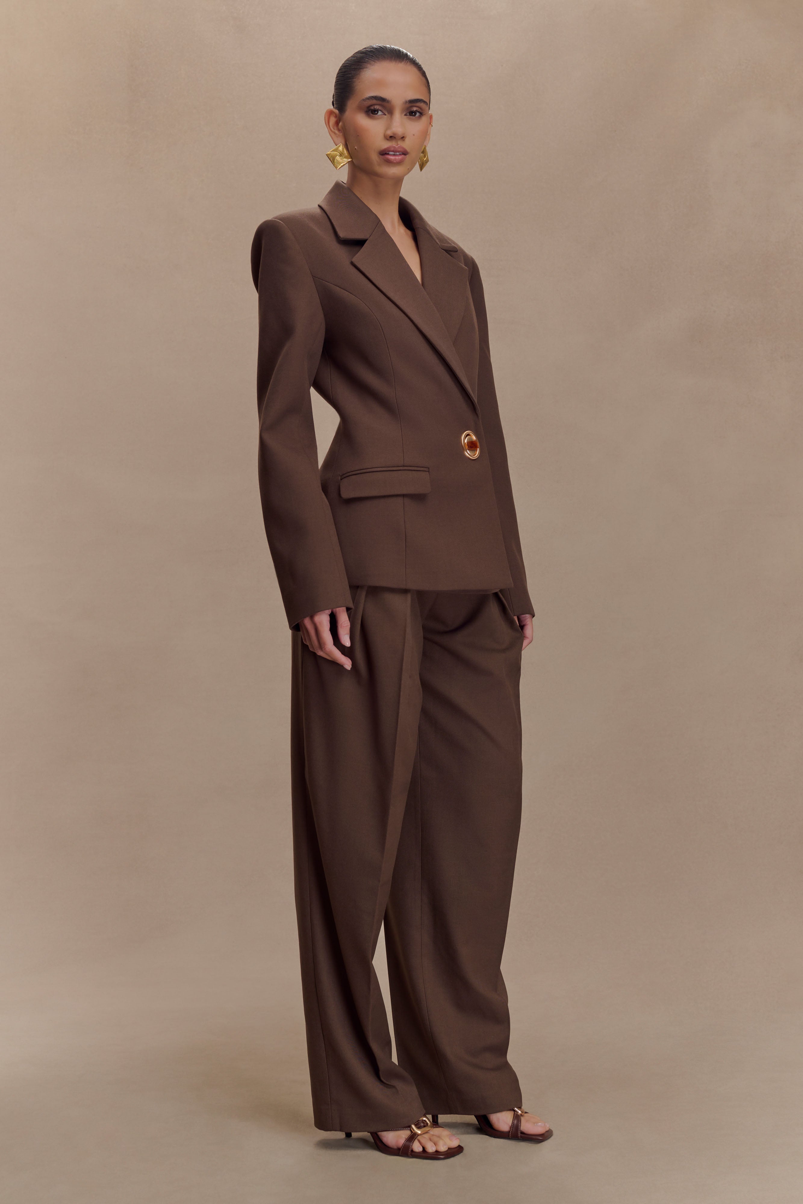 Max Cinched Waist Blazer - Chocolate、mySite、solidvoid