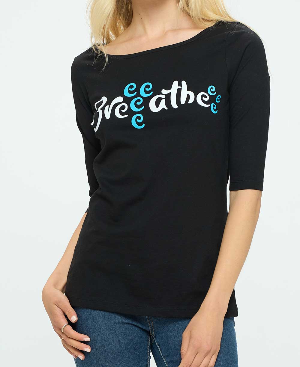 Breeeatheee Elbow Length Sleeve Yoga Inspired Cotton Tee、mySite、topwebapps