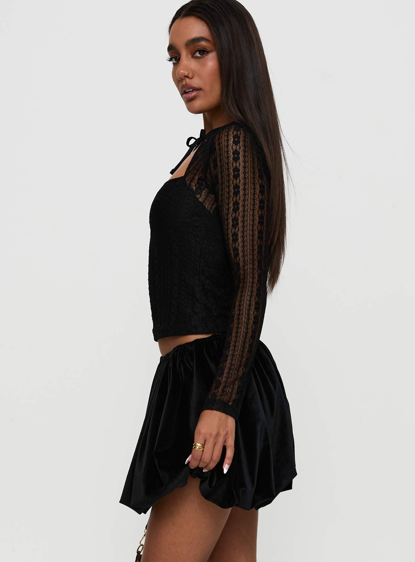 Georgiana Bubble Hem Mini Skirt Black、mySite、solidvoid