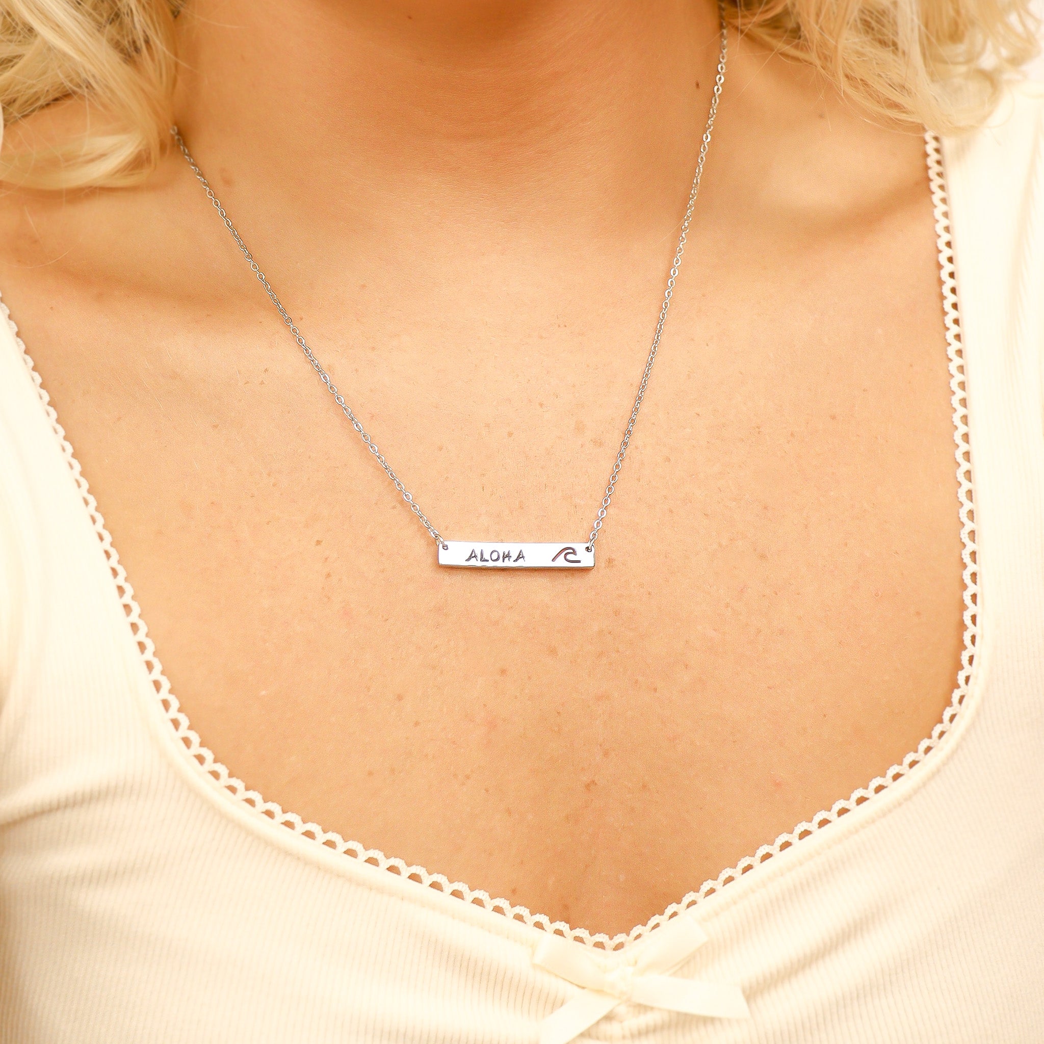 18K Gold PVD Stainless Steel Cutout Wave Blank Bar Necklace / SBB00107、mySite、dreamappss