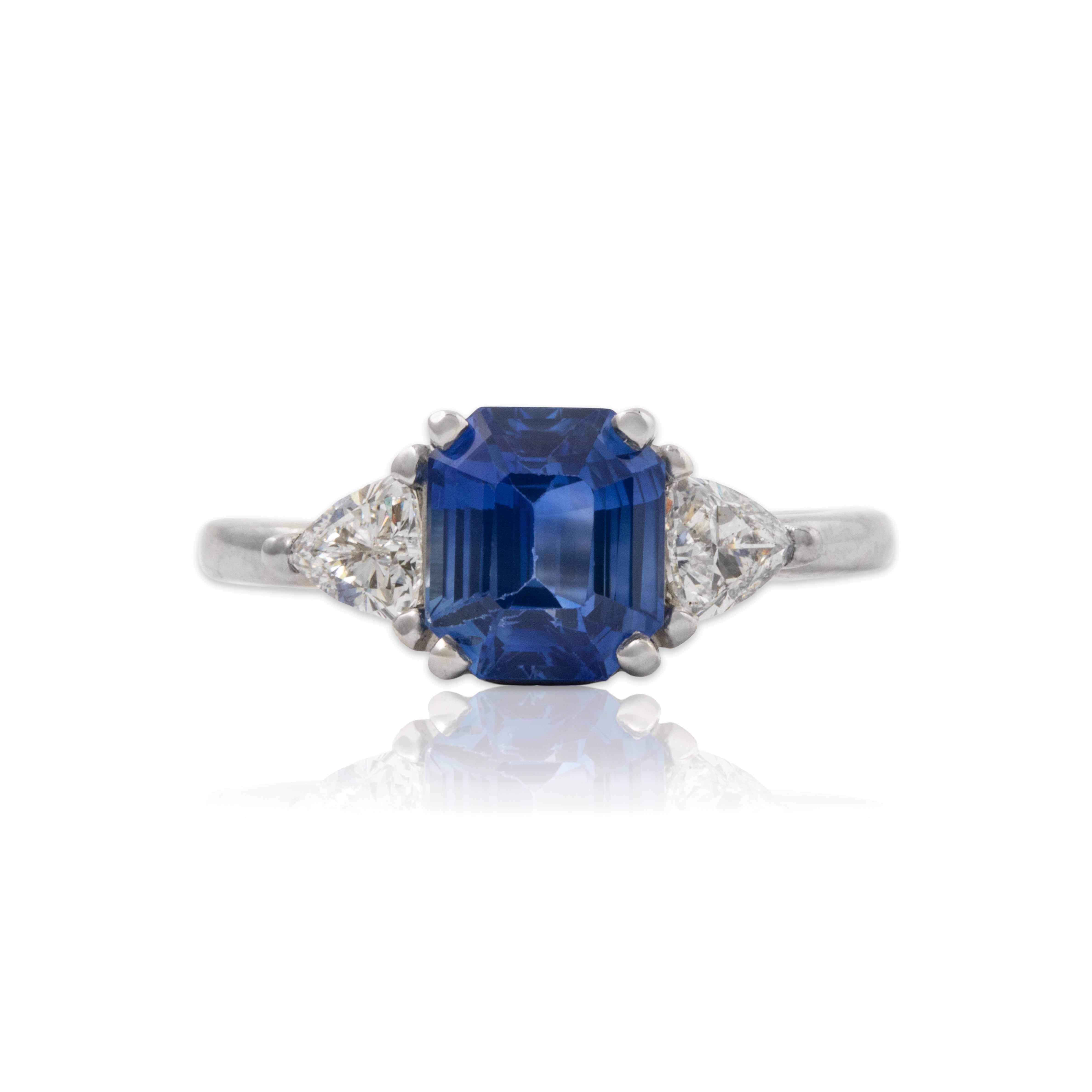 Estate Platinum 2.31ct Ceylon Sapphire .5cttw Diamond Three Stone Ring 5.75、mySite、hinf8tx79
