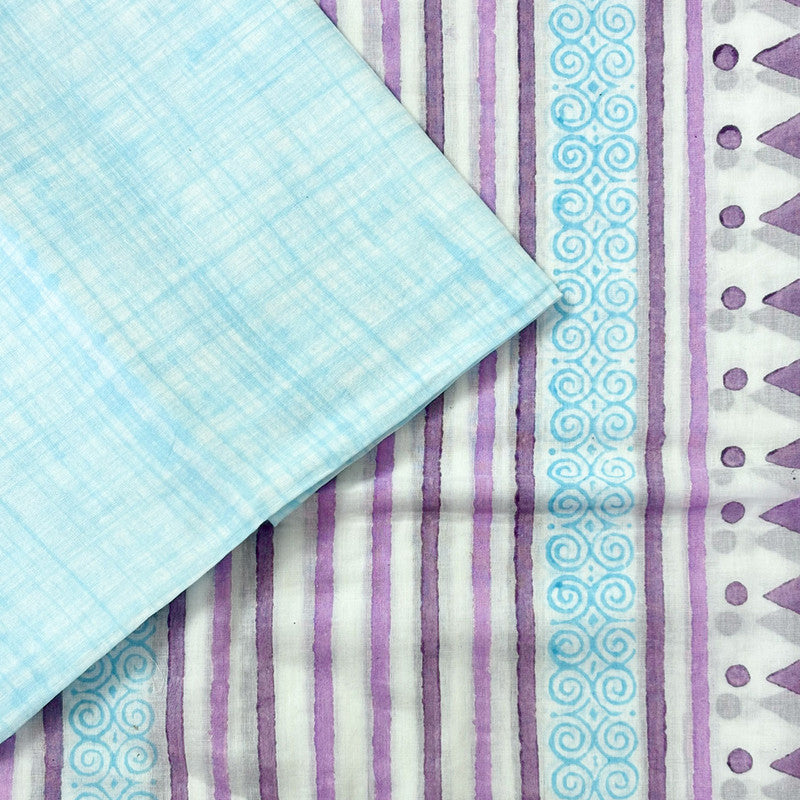 Cotton Saree | Hand Block Print | White & Purple、mySite、camillekostekn
