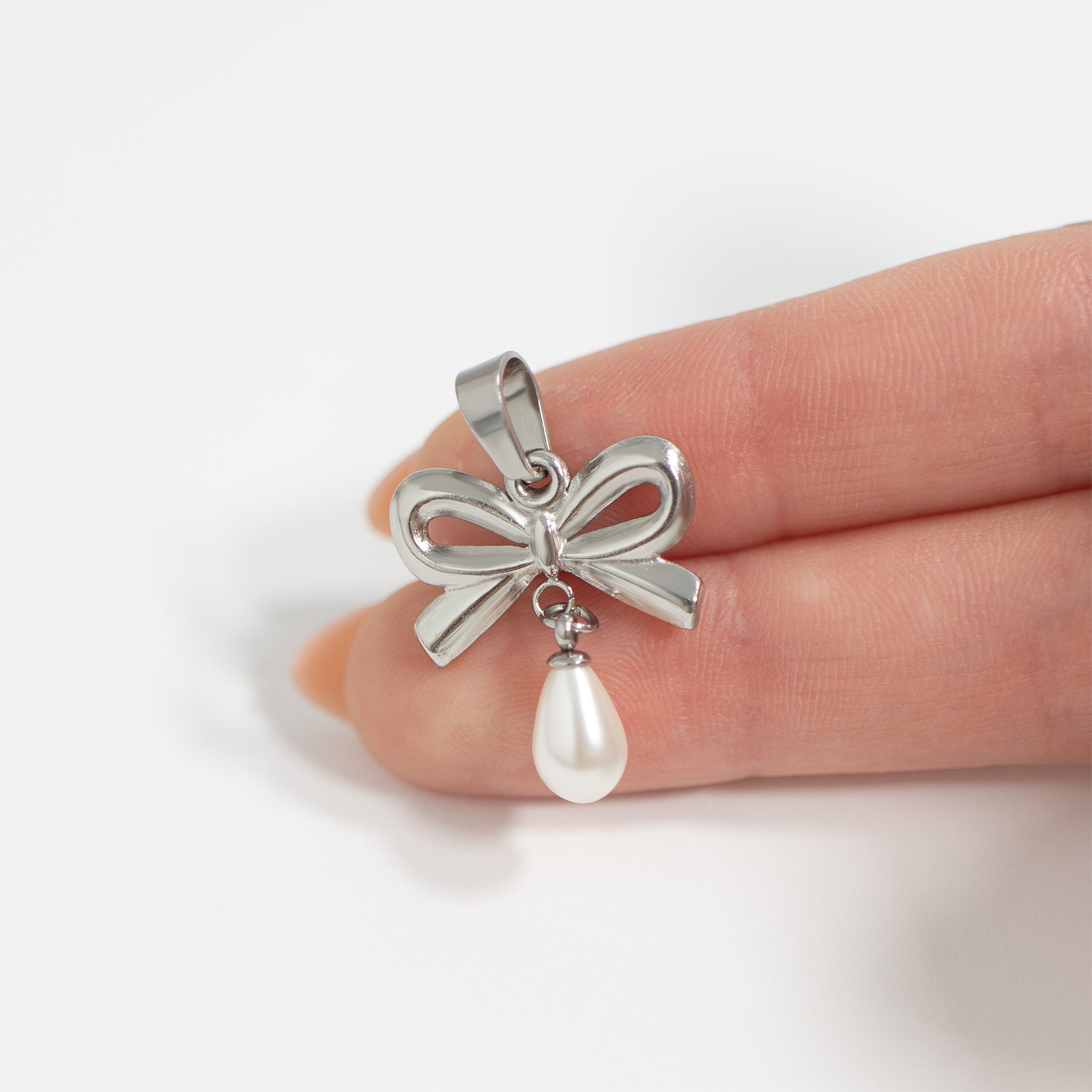 18K Gold PVD Stainless Steel Freshwater Pearl Bow Charm / PDL0291、mySite、dreamappss