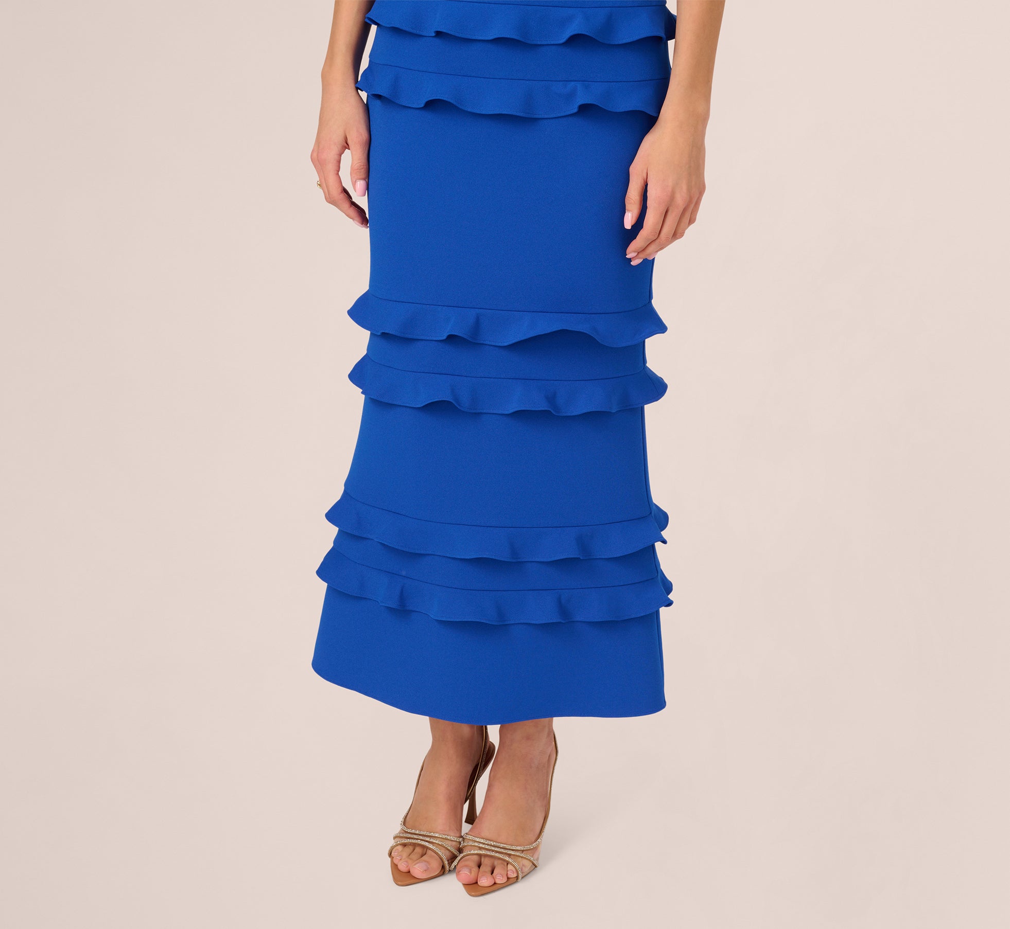 Sleeveless Crepe Flounce Midi Dress In True Blue、mySite、solidvoid