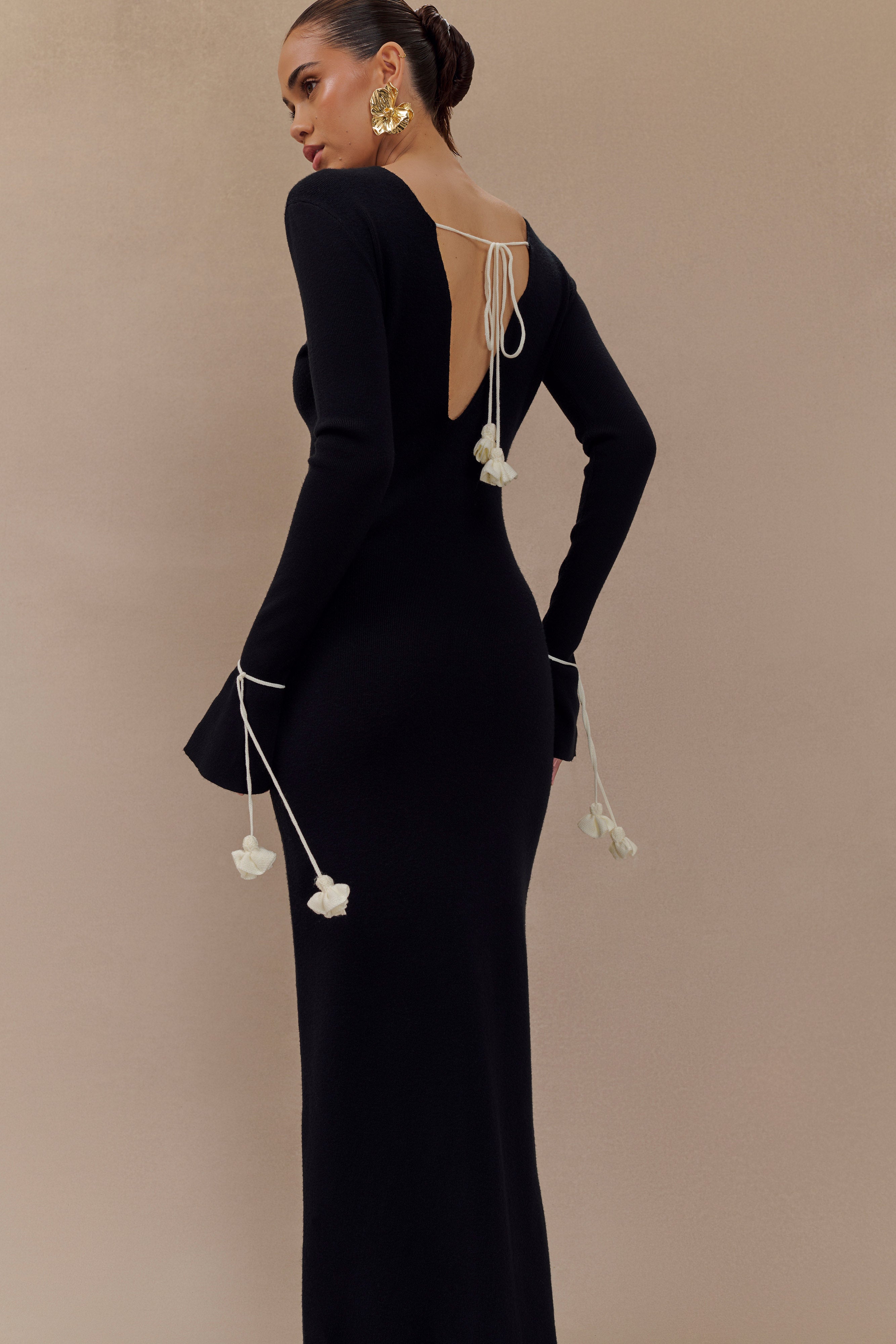 Erica Knit Maxi Dress With Floral Ties - Black And White、mySite、solidvoid