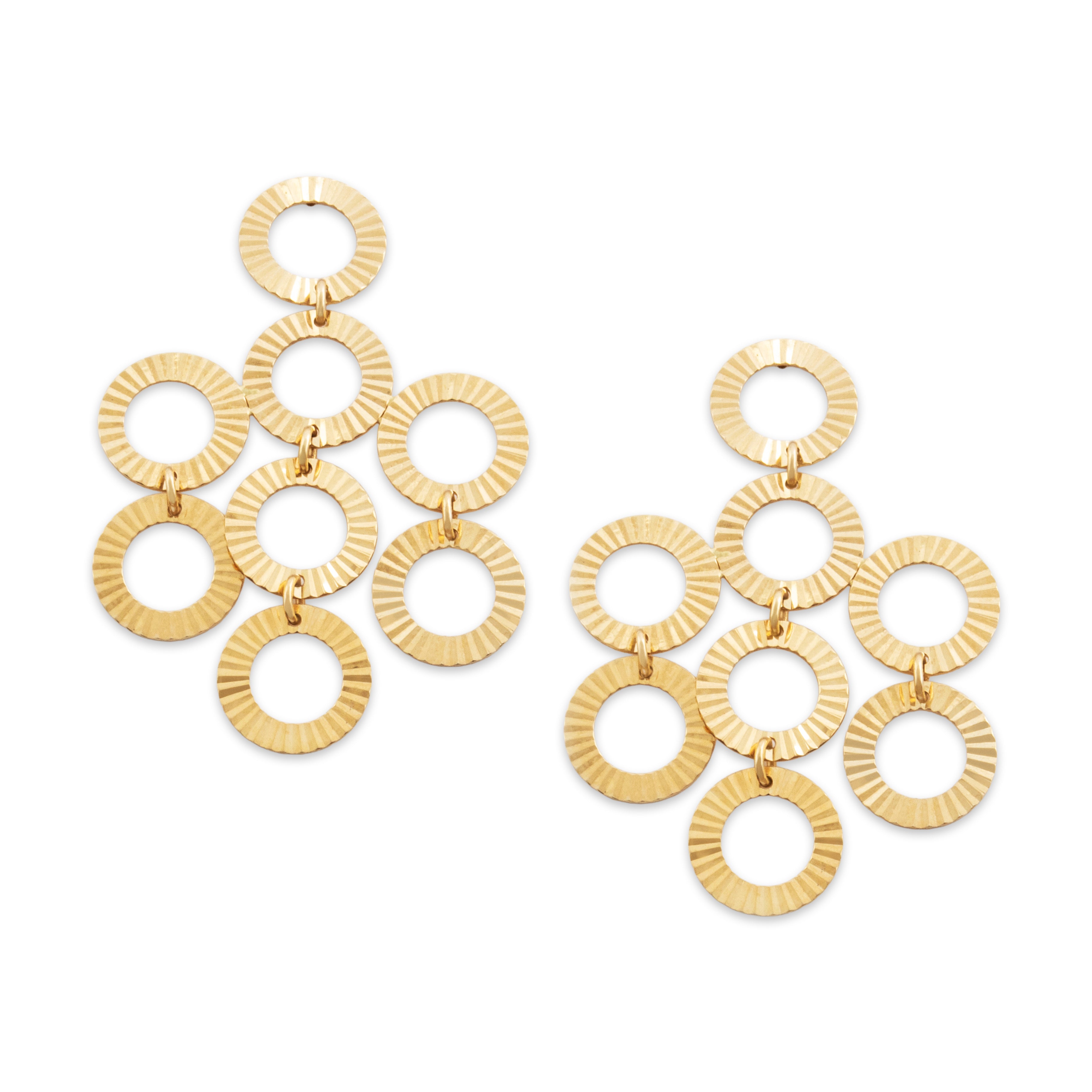 Vintage Large 14k Yellow Gold Crimped Circles Dangle Earrings、mySite、hinf8tx79
