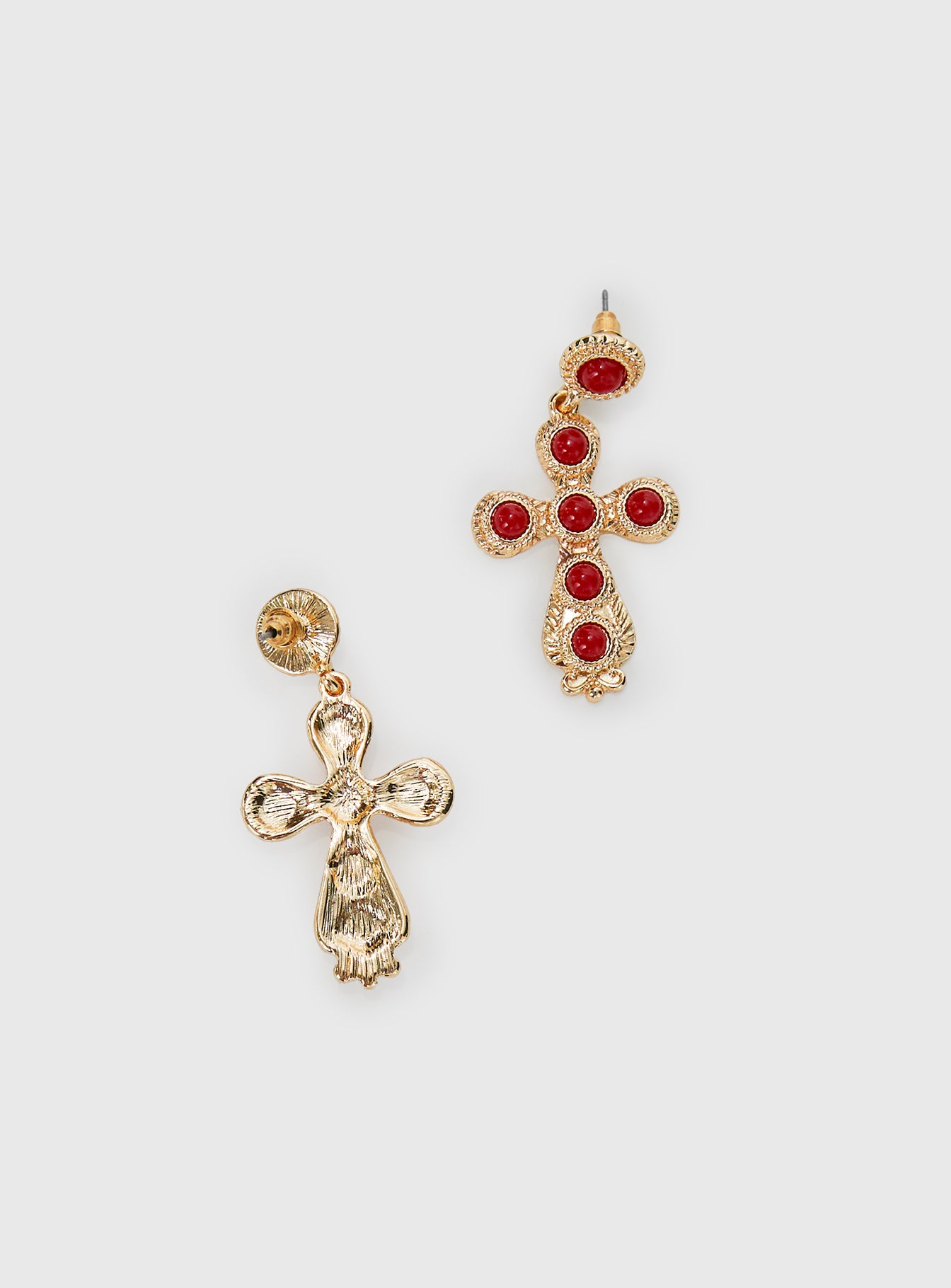 Oakwood Cross Earrings Gold / Red、mySite、solidvoid