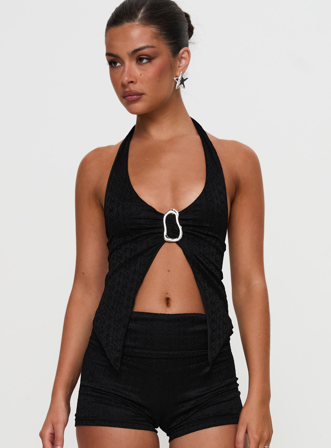 Moderna Halter Lace Top Black、mySite、solidvoid