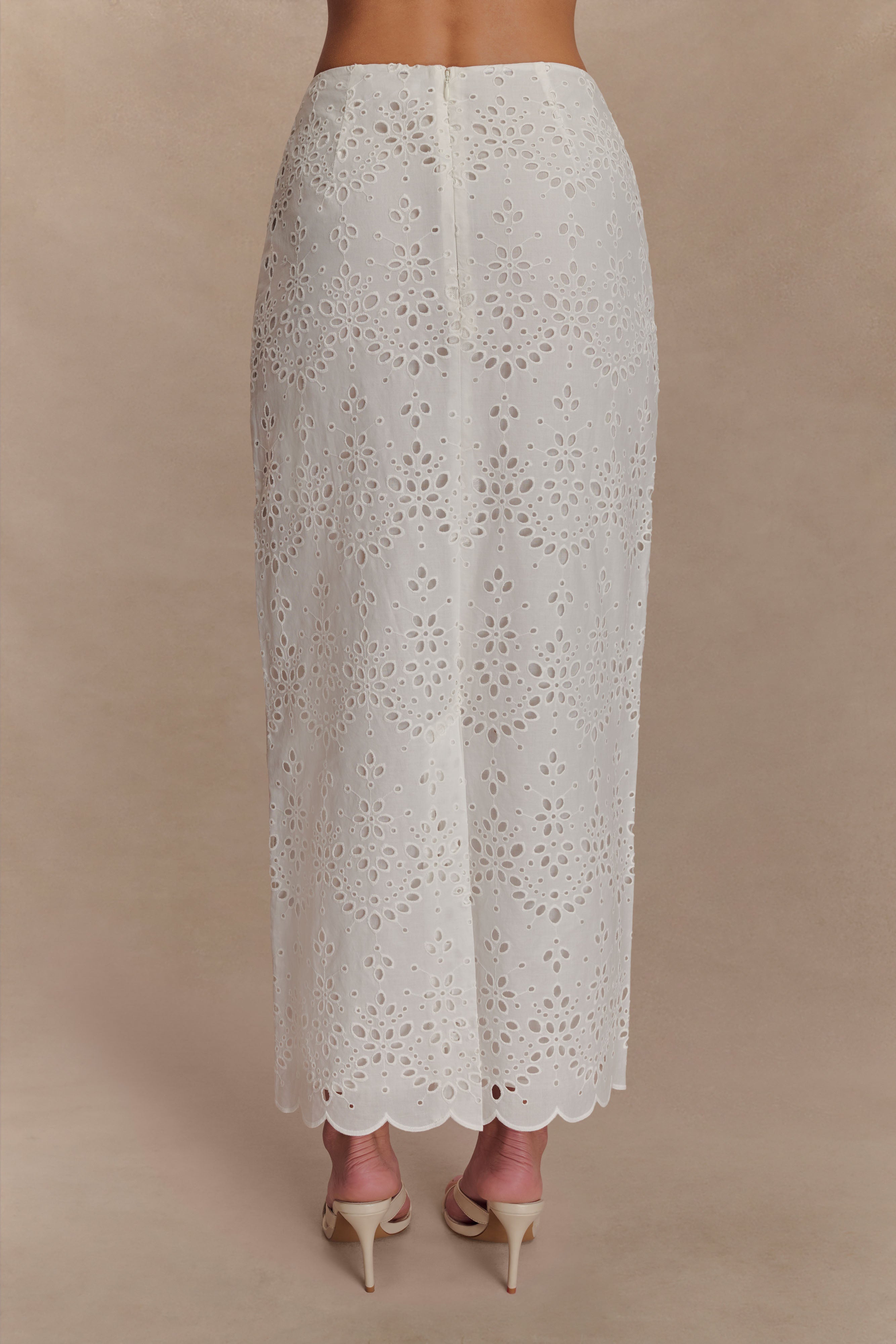 Kensley Broderie Midi Skirt - White、mySite、solidvoid