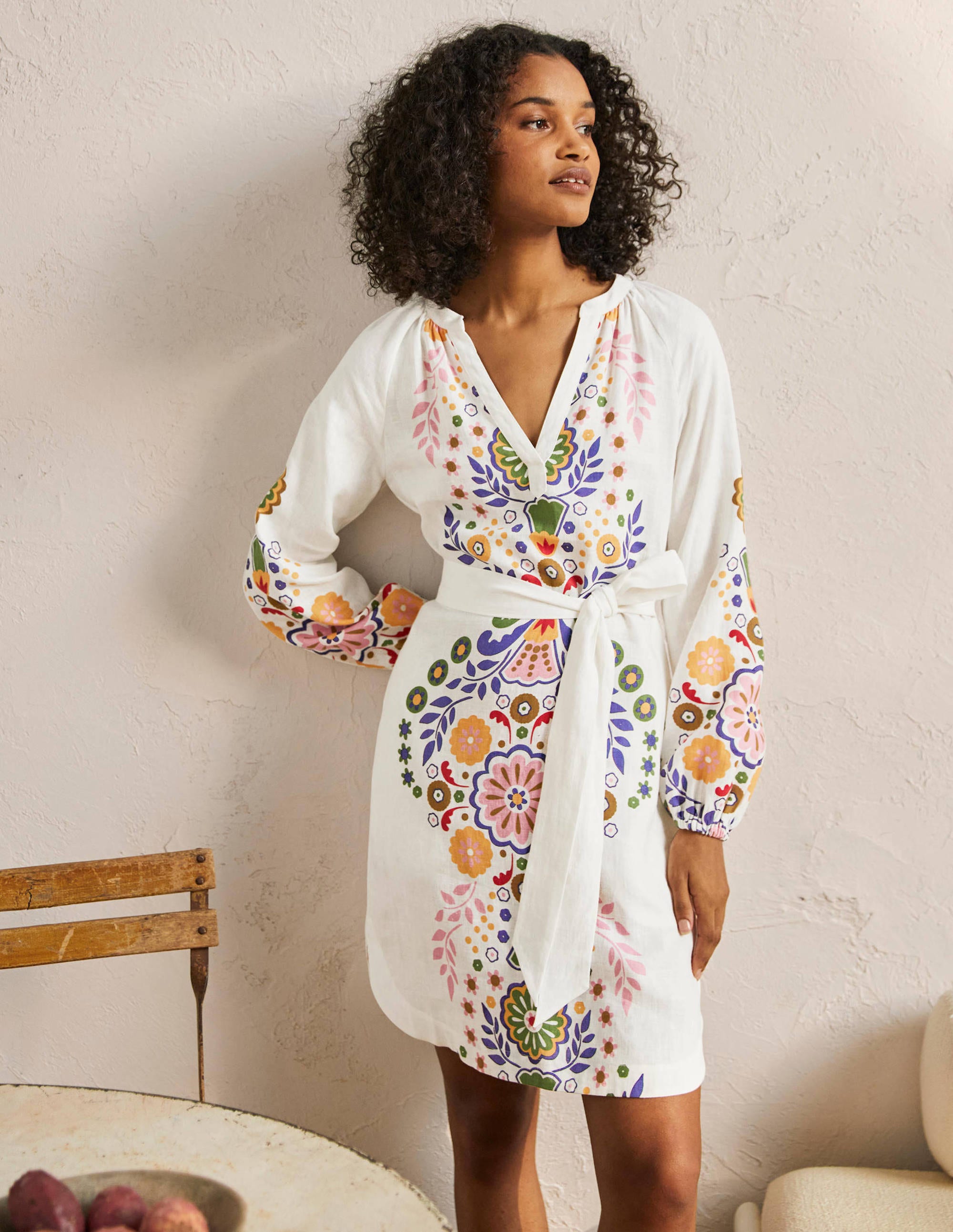  Notch Neck Linen Mini Dress-Ivory, Opulent Garden Dress、mySite、ashleygrahame