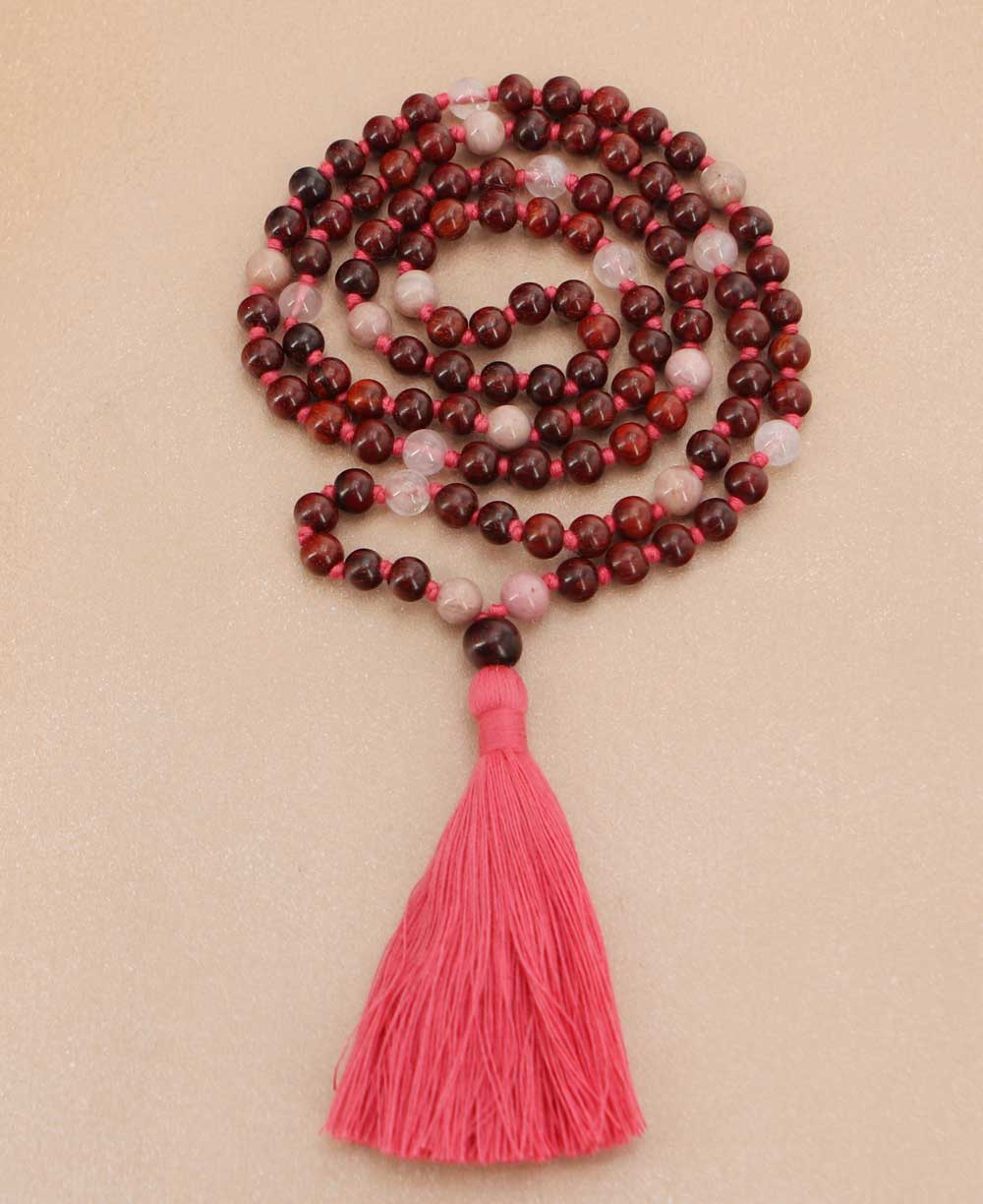 Love and Compassion Rosewood Meditation Mala With Rose Quartz and Rhodonite、mySite、topwebapps