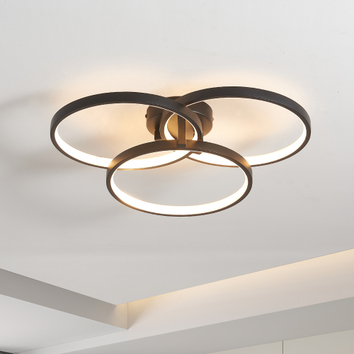 20" Modern Black LED Ceiling Light, 3-Ring Flush Mount Fixture for Living Room, Bedroom, or Dining Room, Sleek and Energy-Efficient Design, Easy Installation、、eastwooduniform