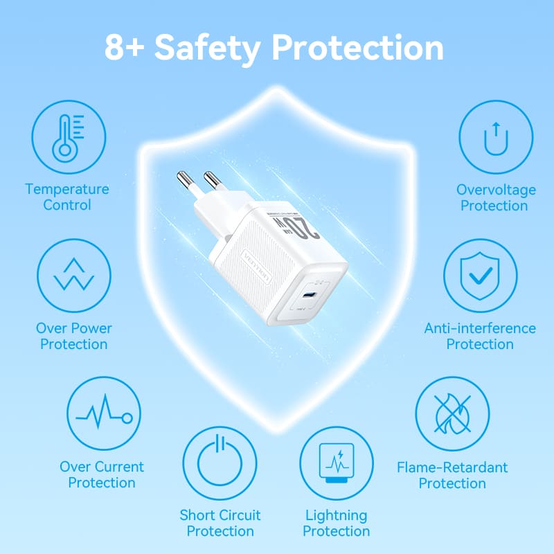 Vention 1-Port USB-C GaN Charger 20W with USB-C to USB-C Cable 1M EU-Plug、mySite、fannypackpong