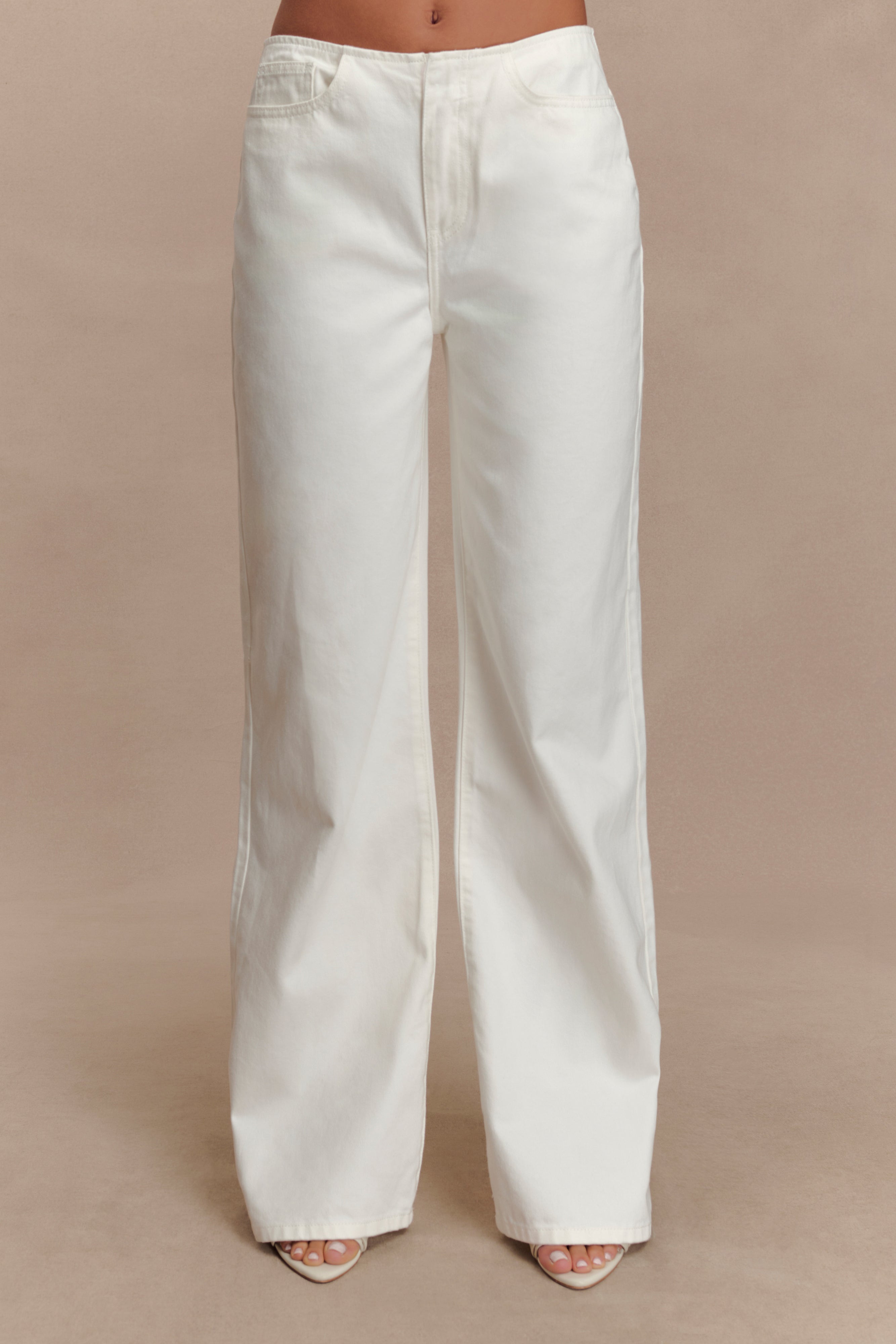 Caitlin Mid Rise Denim Flare Jeans - White、mySite、solidvoid