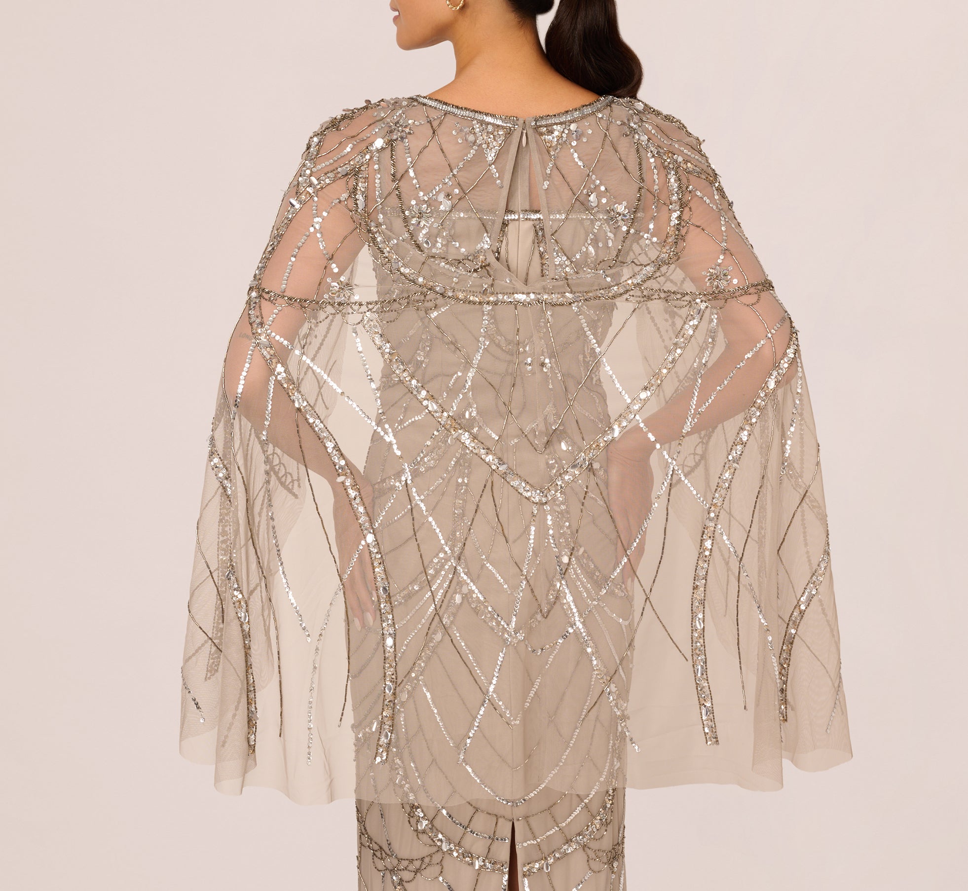 Illusion Beaded Cape Dress In Platinum、mySite、solidvoid